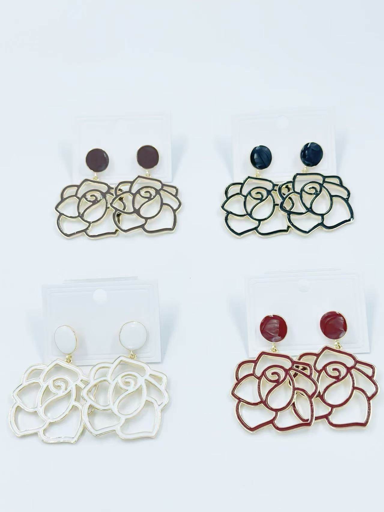 Enamel Rose Outline Drop Earrings β Romantic Statement Collection - MODA ACCESSORIES