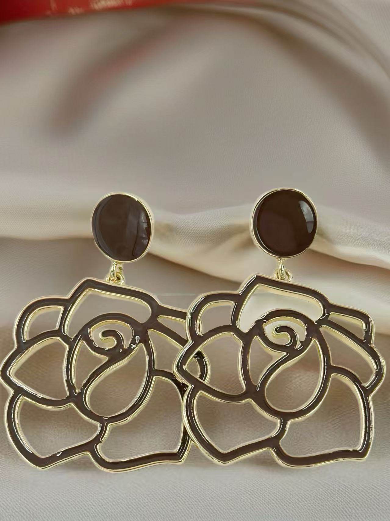 Enamel Rose Outline Drop Earrings β Romantic Statement Collection - MODA ACCESSORIES