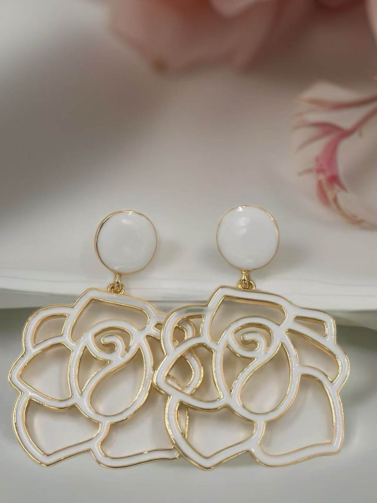Enamel Rose Outline Drop Earrings β Romantic Statement Collection - MODA ACCESSORIES