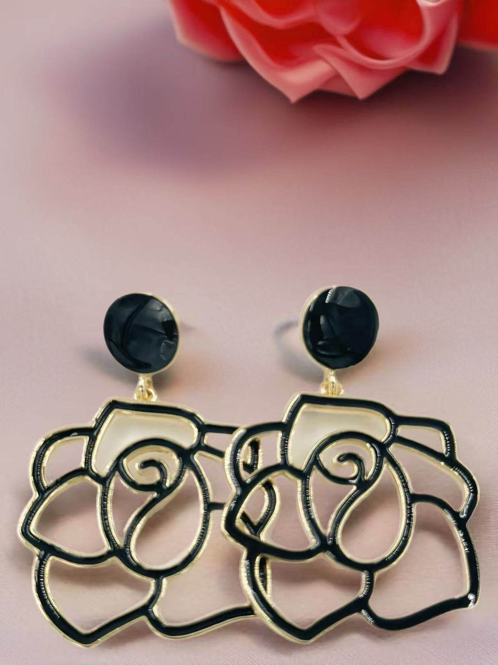 Enamel Rose Outline Drop Earrings – Romantic Statement Collection - MODA ACCESSORIES