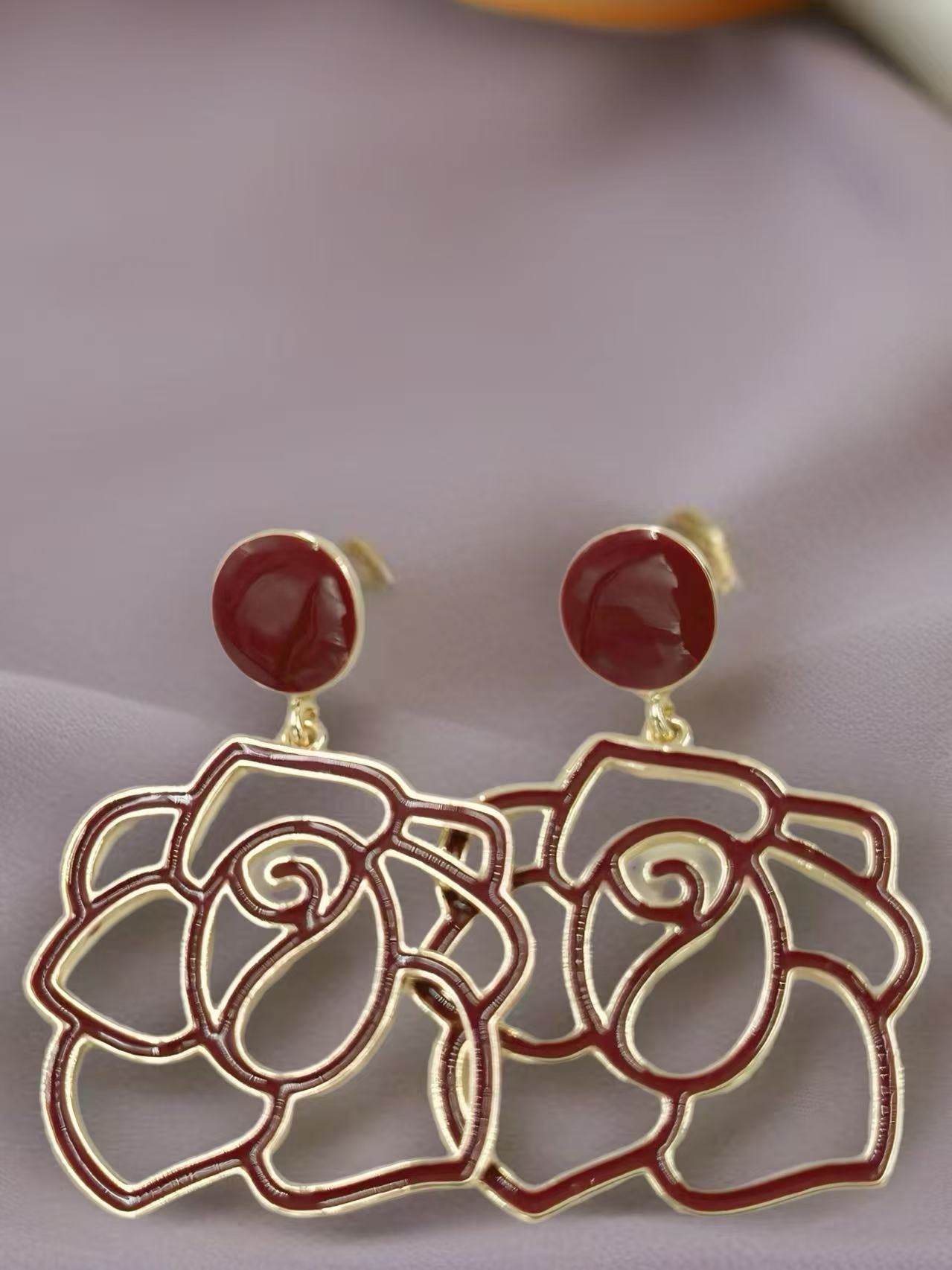 Enamel Rose Outline Drop Earrings β Romantic Statement Collection - MODA ACCESSORIES