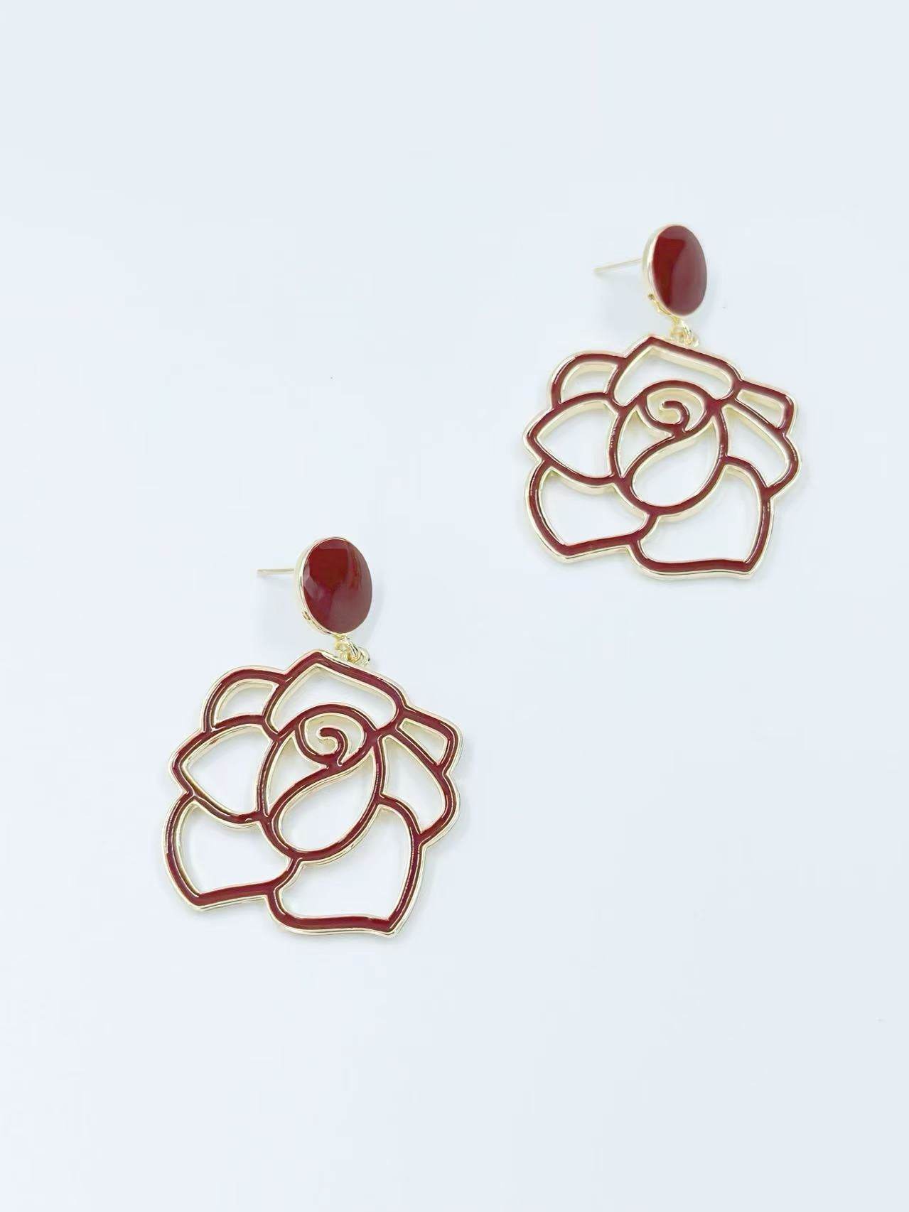 Enamel Rose Outline Drop Earrings β Romantic Statement Collection - MODA ACCESSORIES