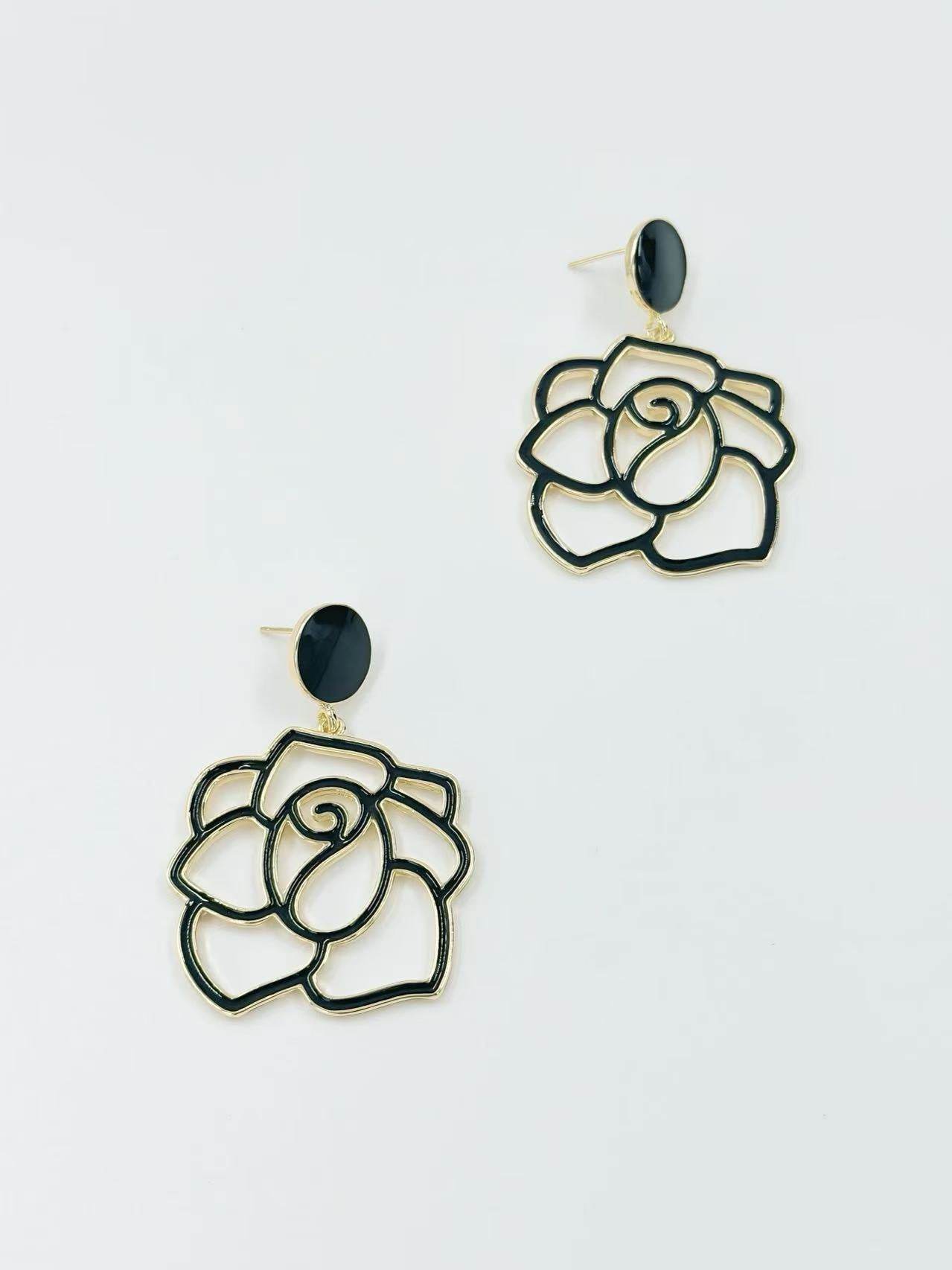Enamel Rose Outline Drop Earrings β Romantic Statement Collection - MODA ACCESSORIES