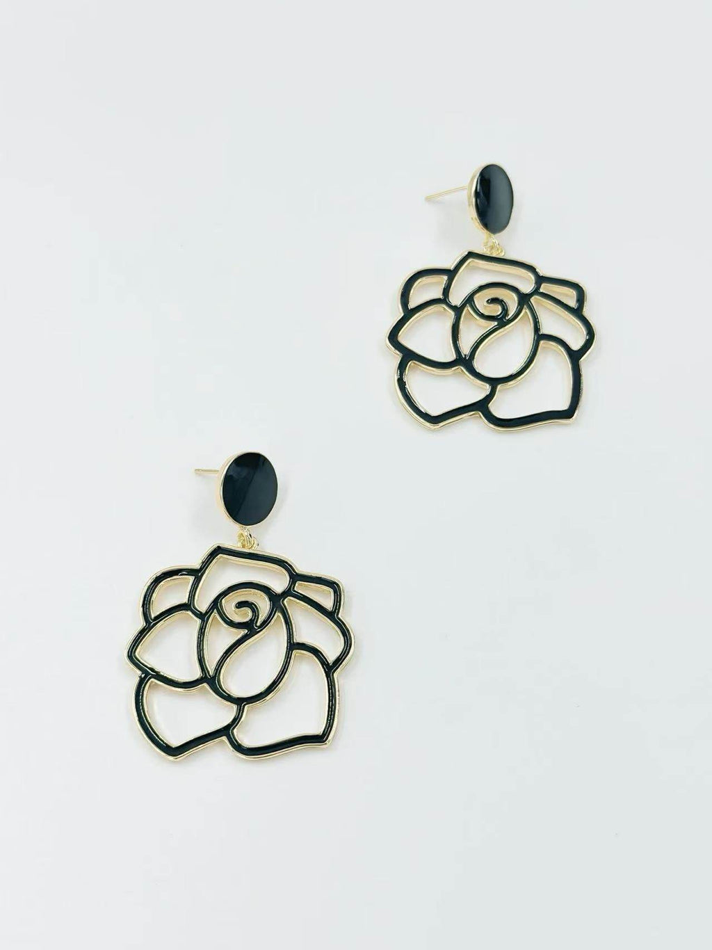 Enamel Rose Outline Drop Earrings – Romantic Statement Collection - MODA ACCESSORIES