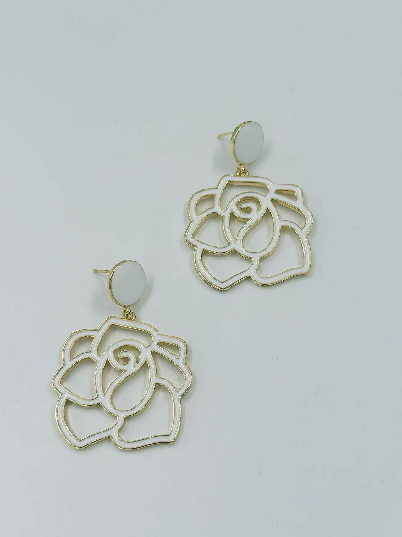 Enamel Rose Outline Drop Earrings β Romantic Statement Collection - MODA ACCESSORIES