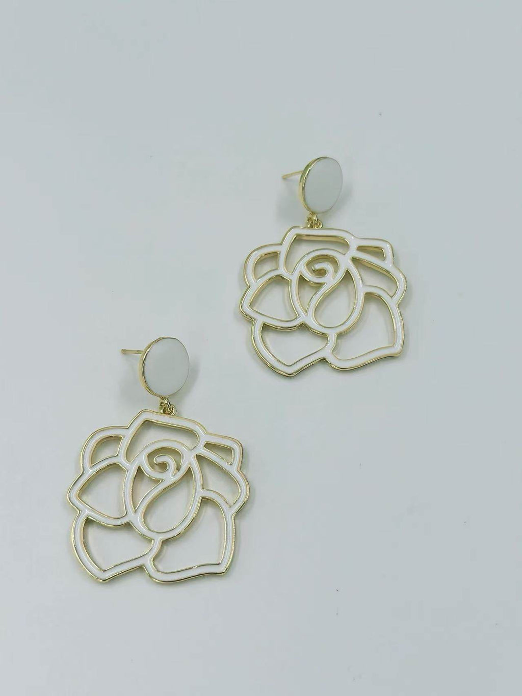 Enamel Rose Outline Drop Earrings – Romantic Statement Collection - MODA ACCESSORIES