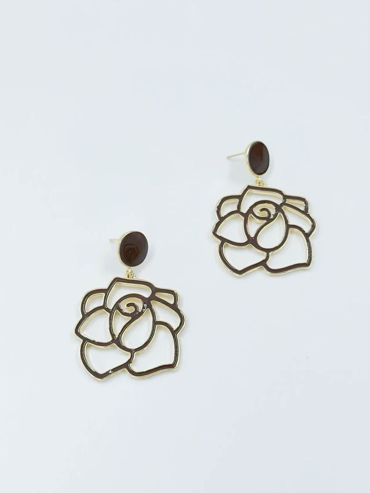Enamel Rose Outline Drop Earrings β Romantic Statement Collection - MODA ACCESSORIES