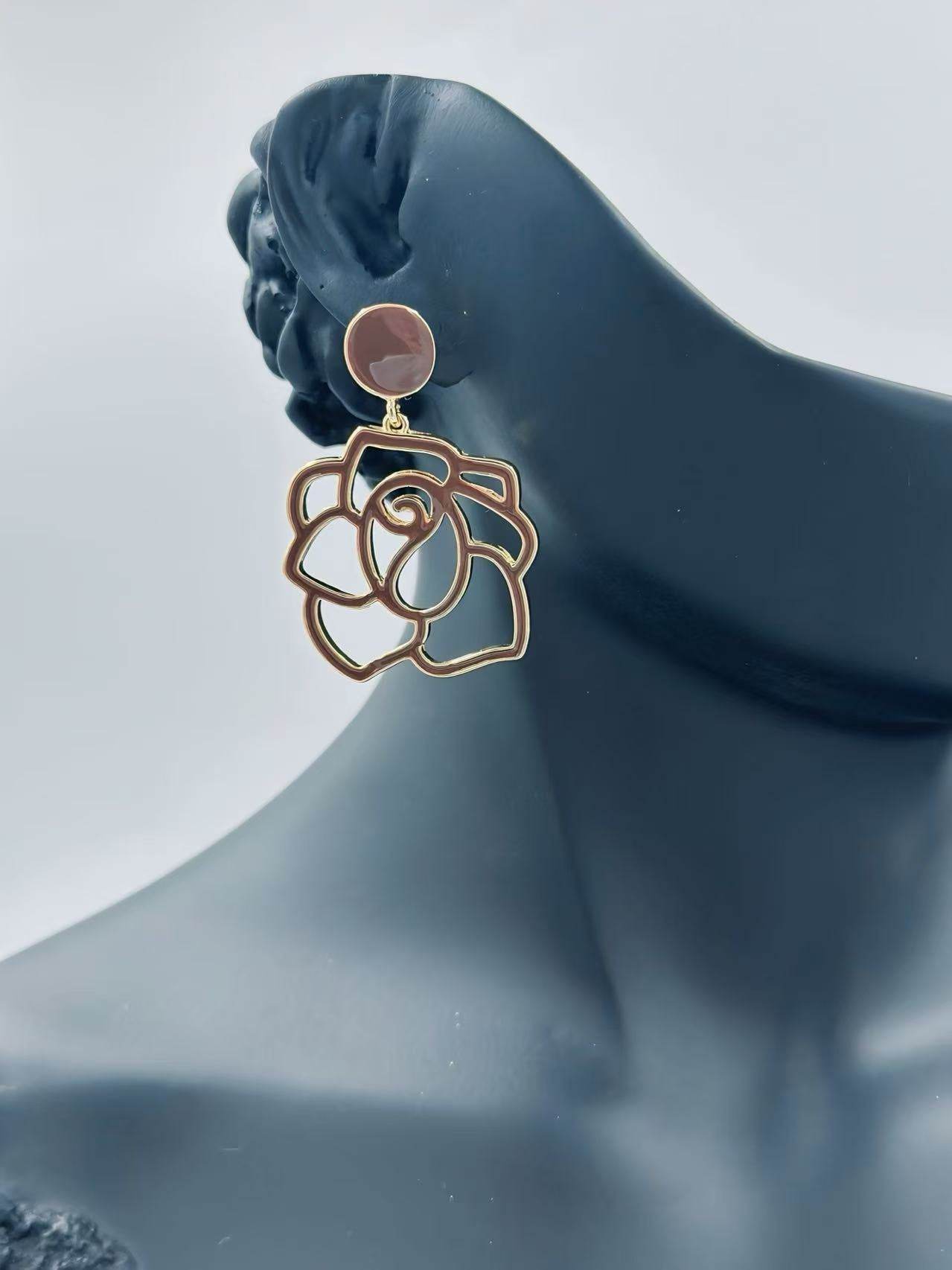 Enamel Rose Outline Drop Earrings β Romantic Statement Collection - MODA ACCESSORIES