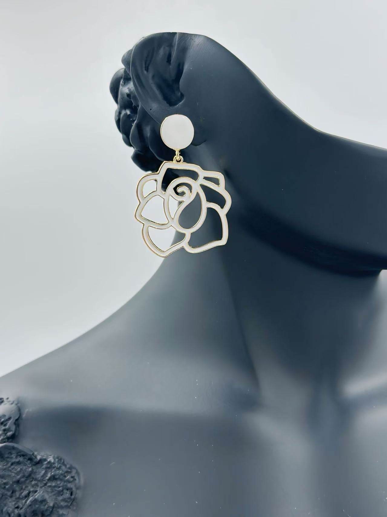 Enamel Rose Outline Drop Earrings β Romantic Statement Collection - MODA ACCESSORIES