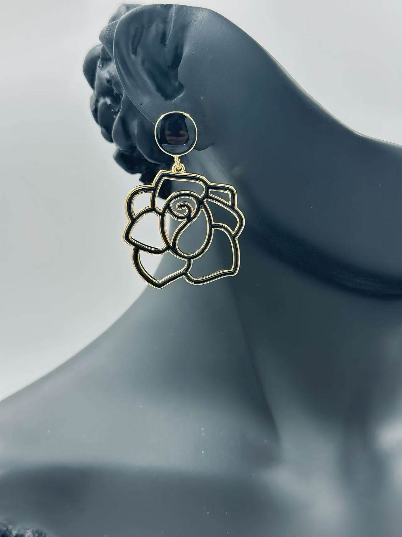 Enamel Rose Outline Drop Earrings β Romantic Statement Collection - MODA ACCESSORIES