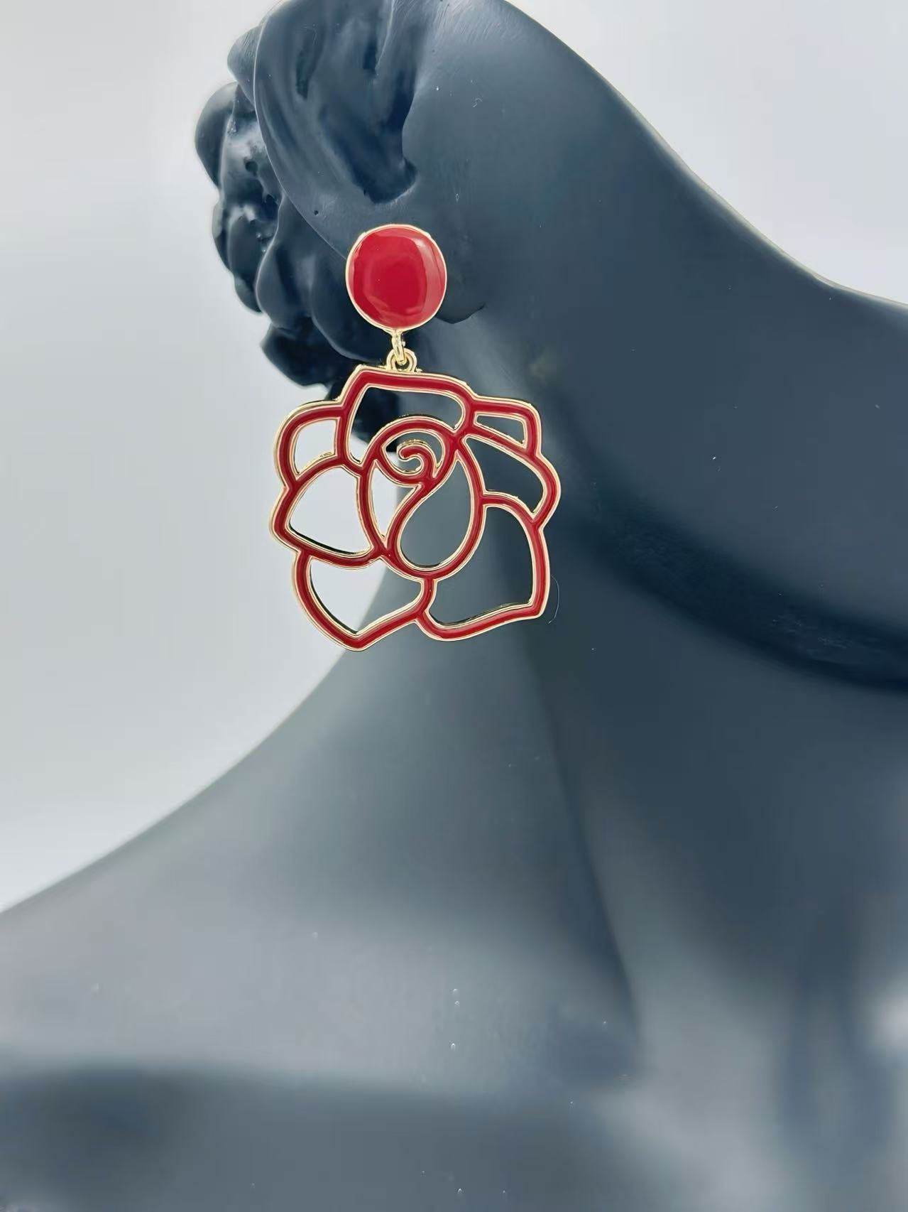 Enamel Rose Outline Drop Earrings β Romantic Statement Collection - MODA ACCESSORIES