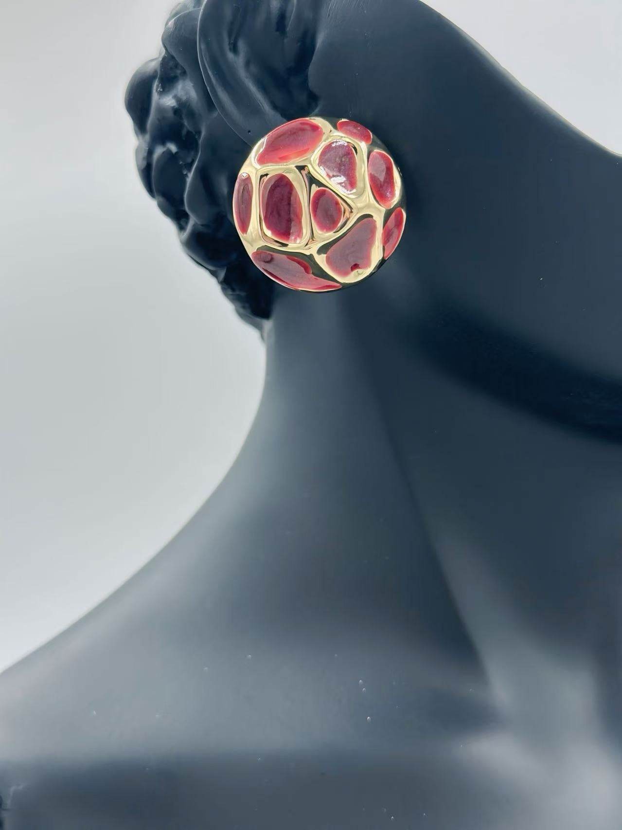 Retro Dome Mosaic Enamel Stud Earrings - MODA ACCESSORIES