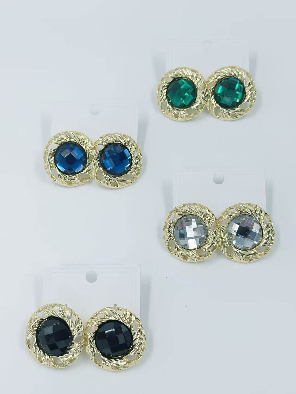 Vintage Faceted Button Earrings with Gold Rope Frame - MODA ACCESSORIES