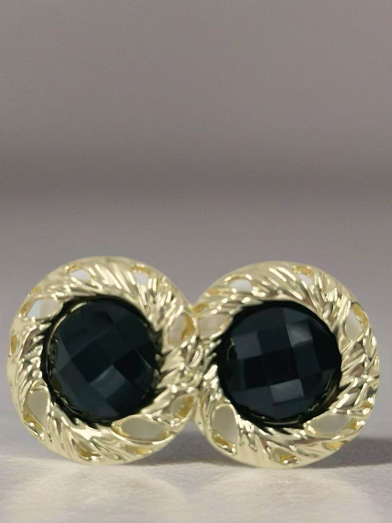 Vintage Faceted Button Earrings with Gold Rope Frame - MODA ACCESSORIES