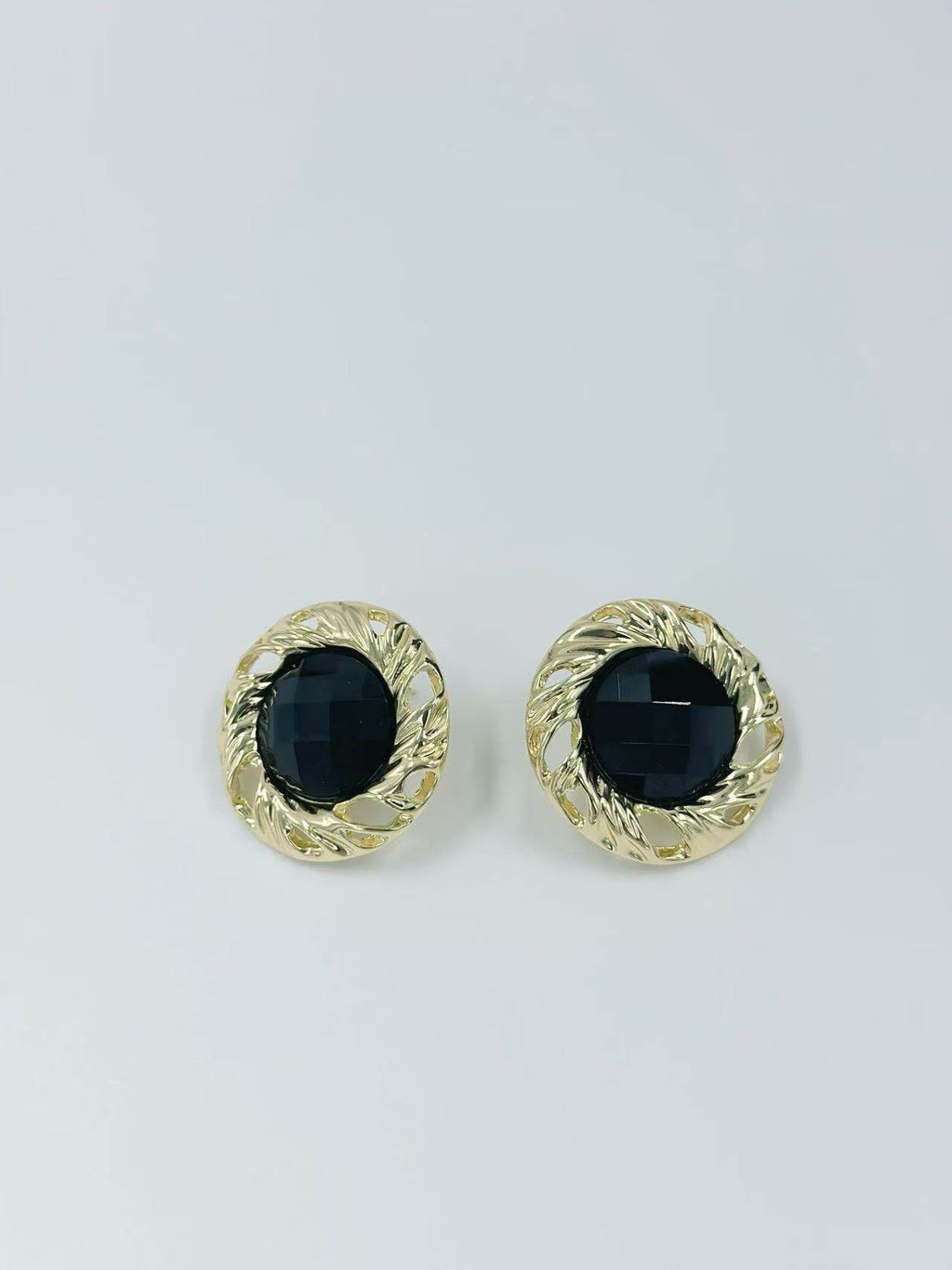 Vintage Faceted Button Earrings with Gold Rope Frame - MODA ACCESSORIES