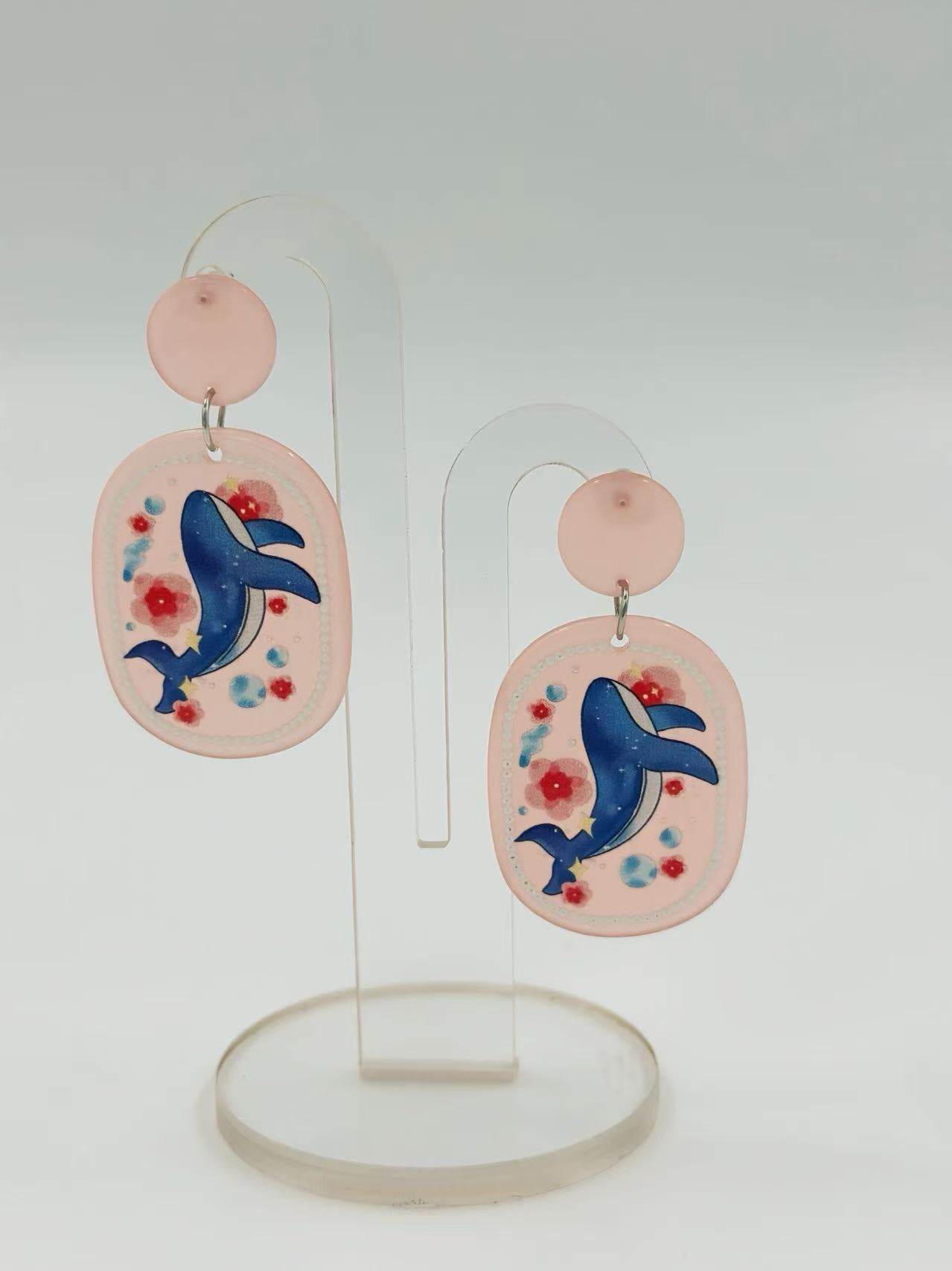 Ocean Whale Floral Stud Earrings - MODA ACCESSORIES