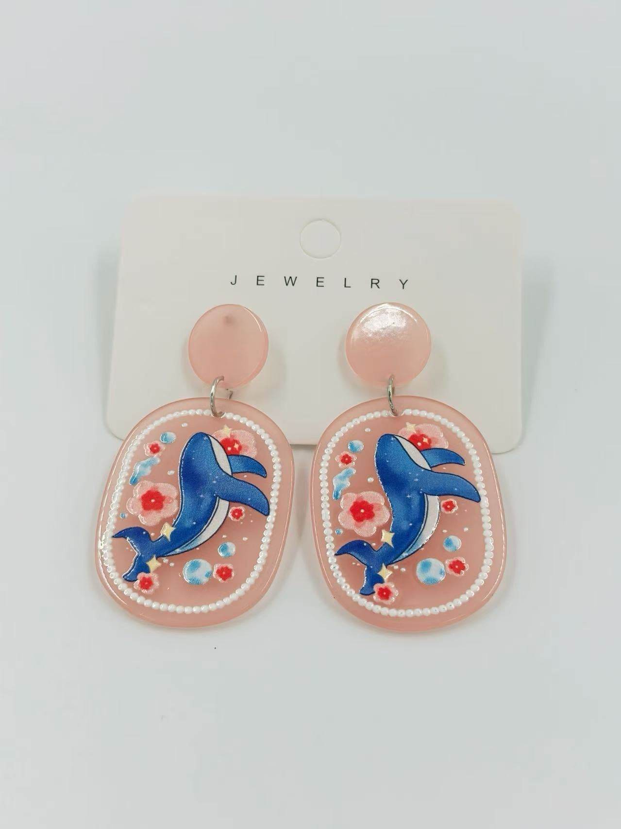 Ocean Whale Floral Stud Earrings - MODA ACCESSORIES