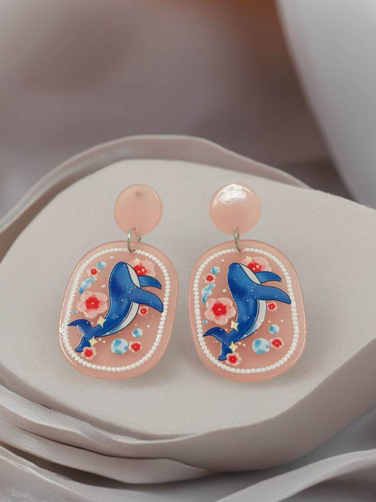 Ocean Whale Floral Stud Earrings - MODA ACCESSORIES