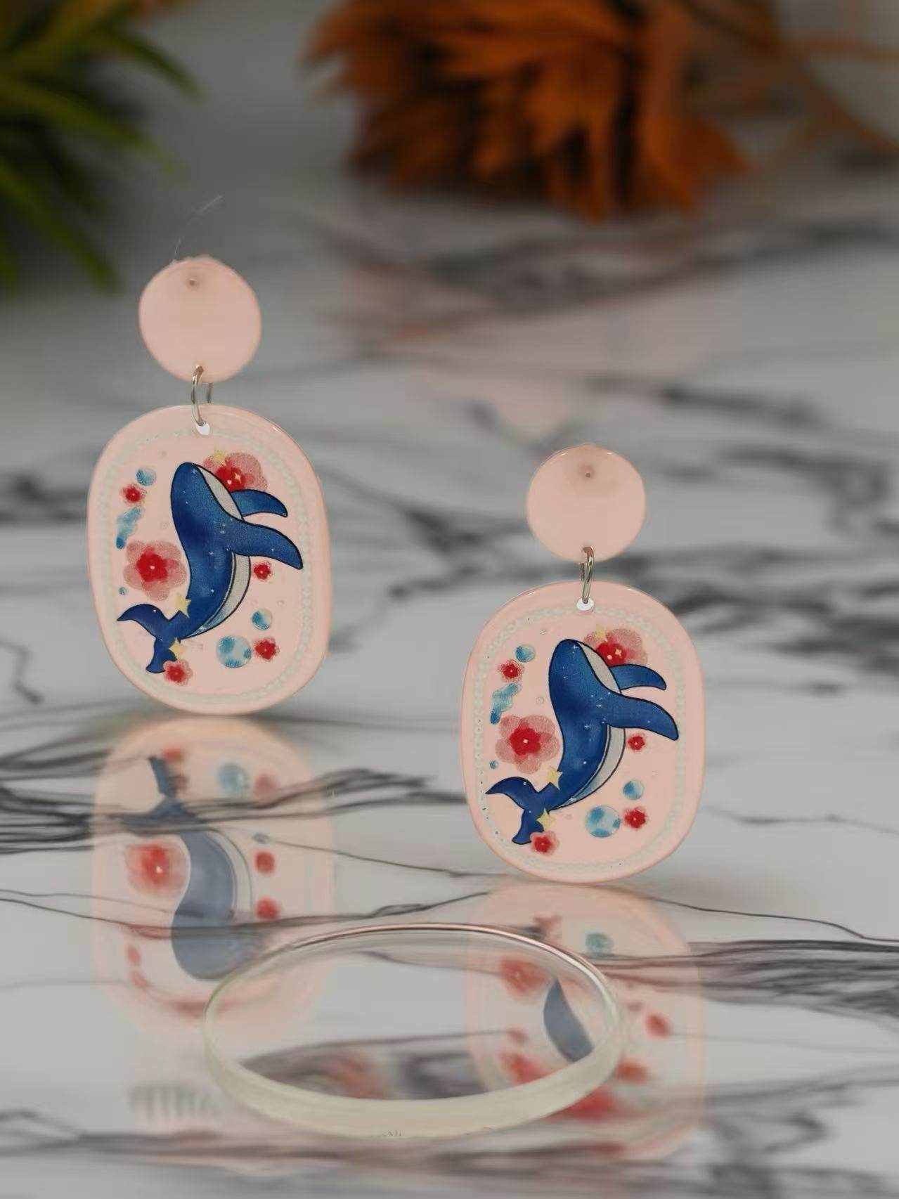 Ocean Whale Floral Stud Earrings - MODA ACCESSORIES