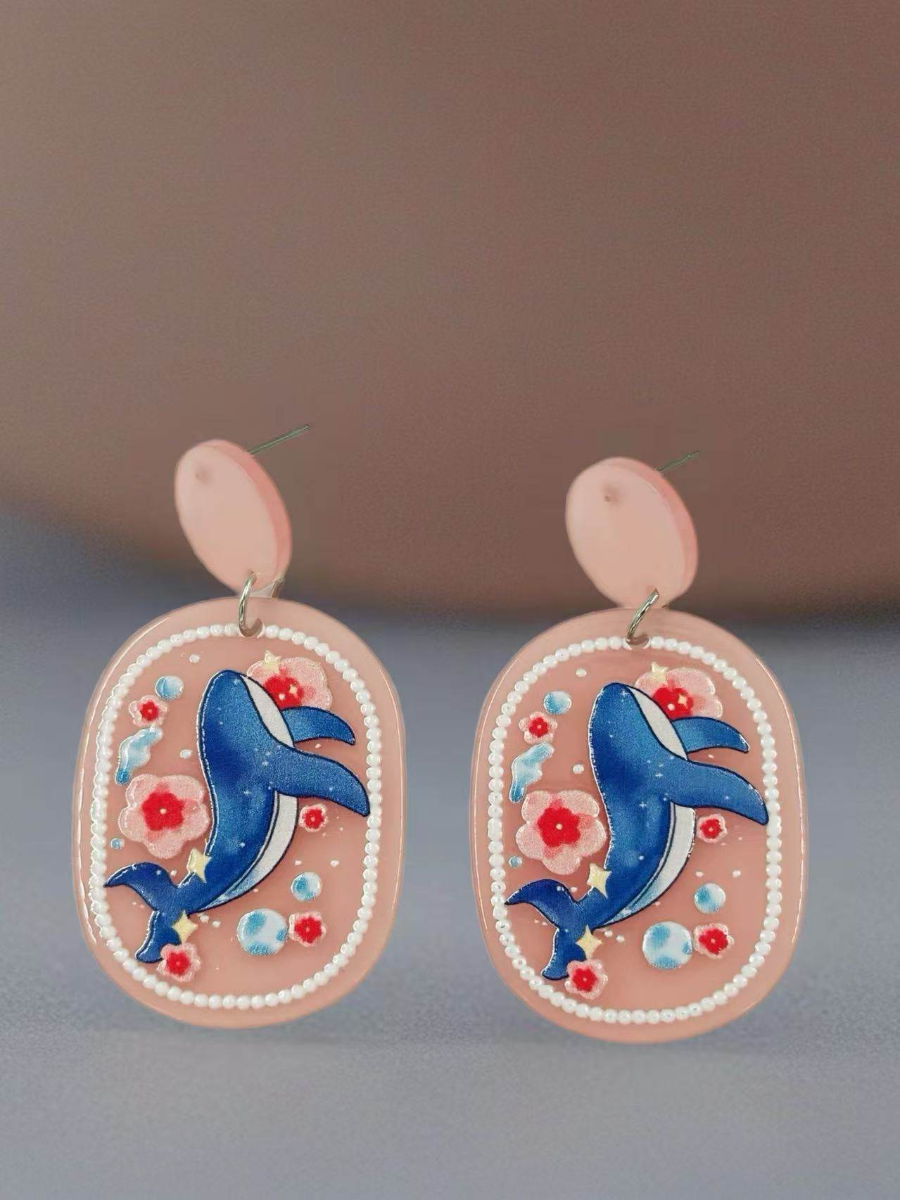 Ocean Whale Floral Stud Earrings - MODA ACCESSORIES