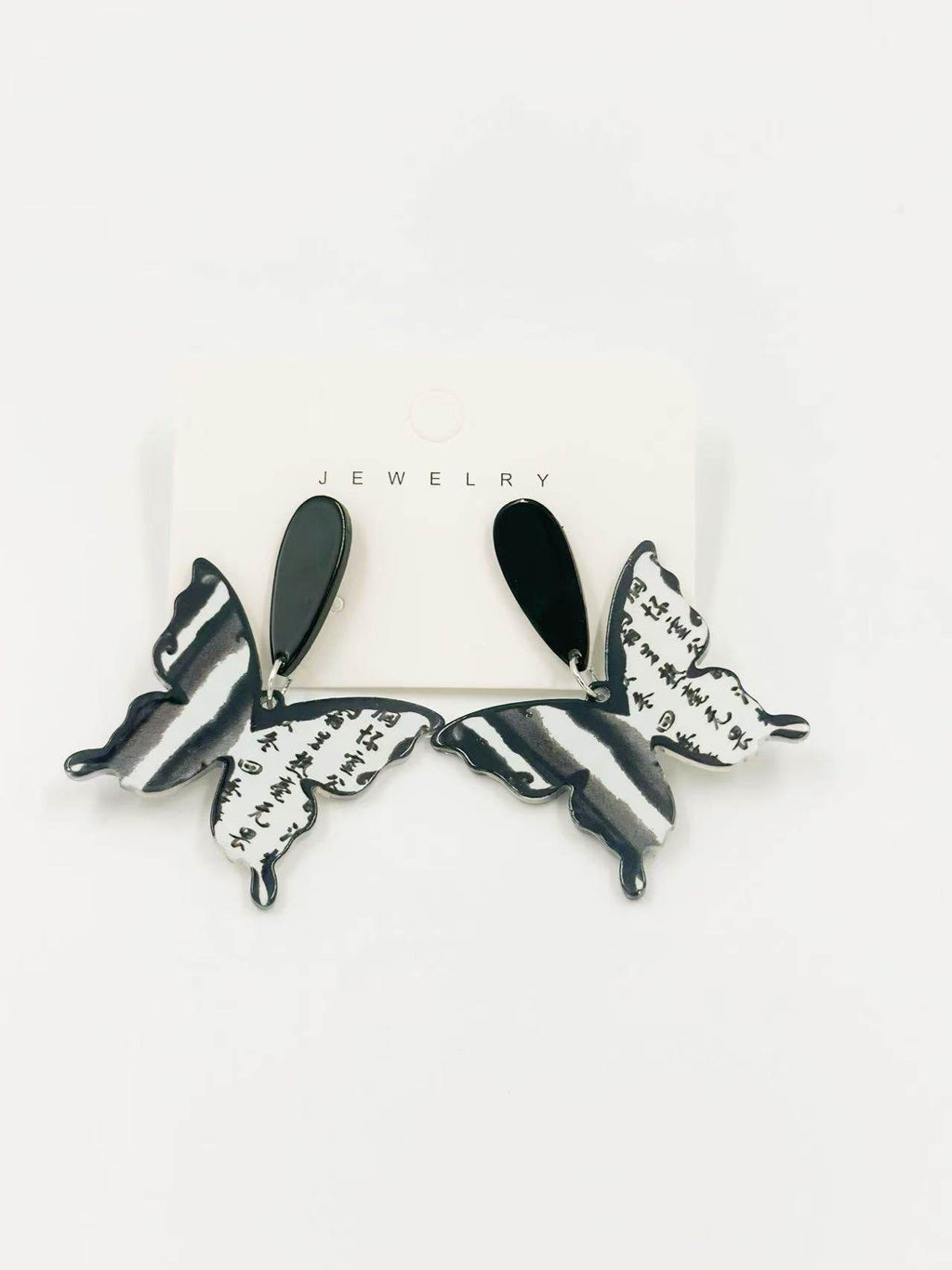 Monochrome Butterfly Script Earrings - MODA ACCESSORIES