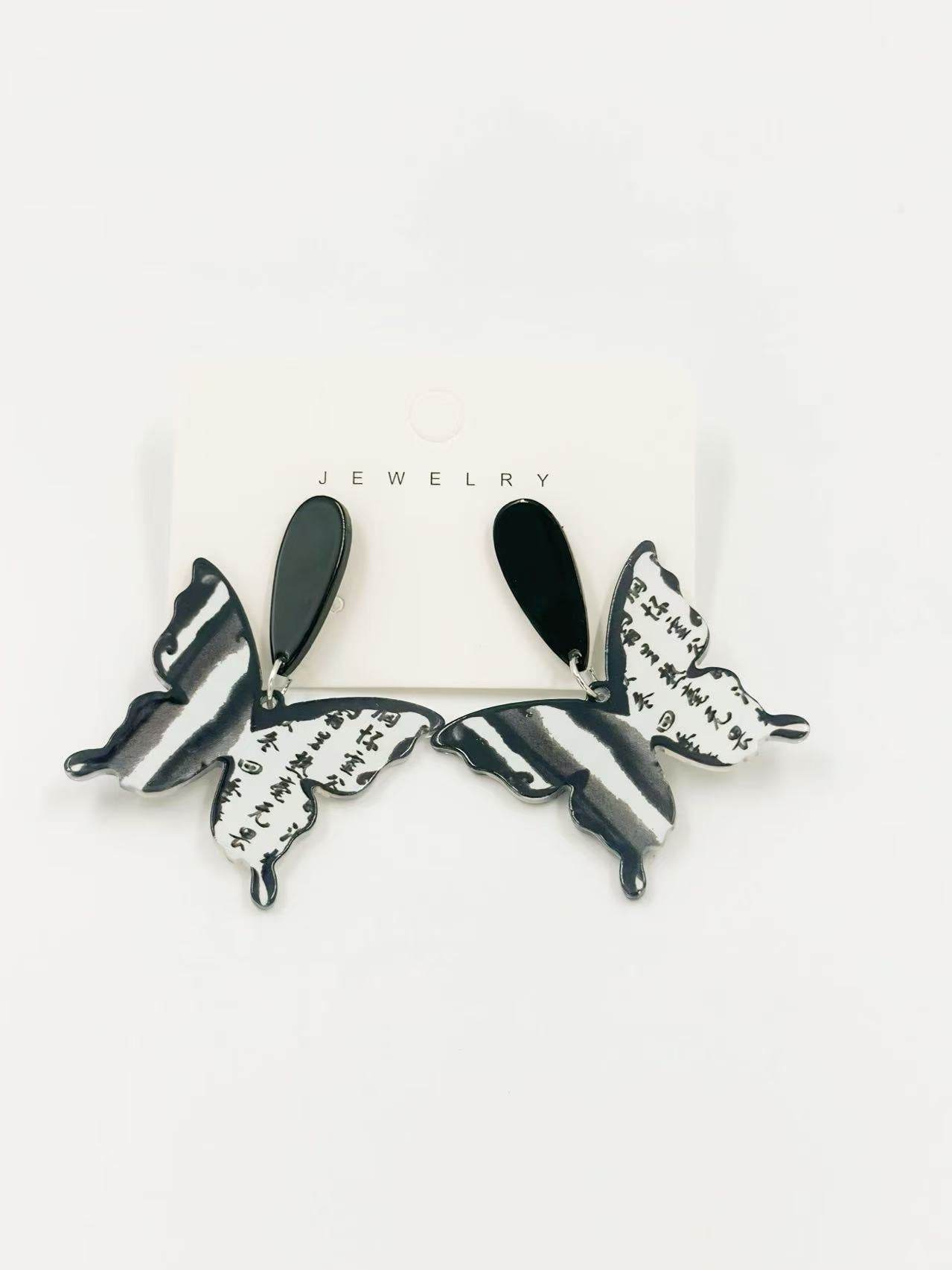 Monochrome Butterfly Script Earrings - MODA ACCESSORIES