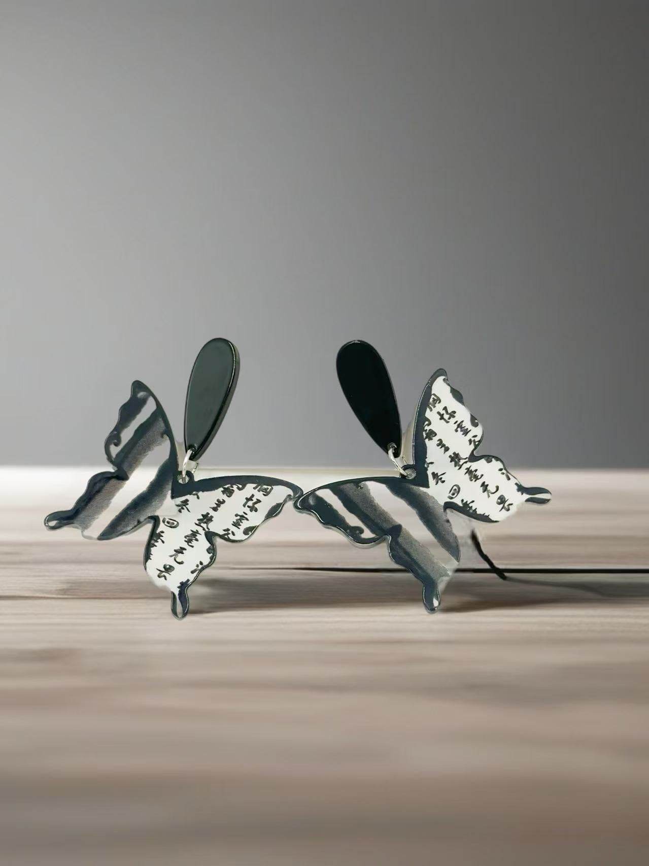 Monochrome Butterfly Script Earrings - MODA ACCESSORIES