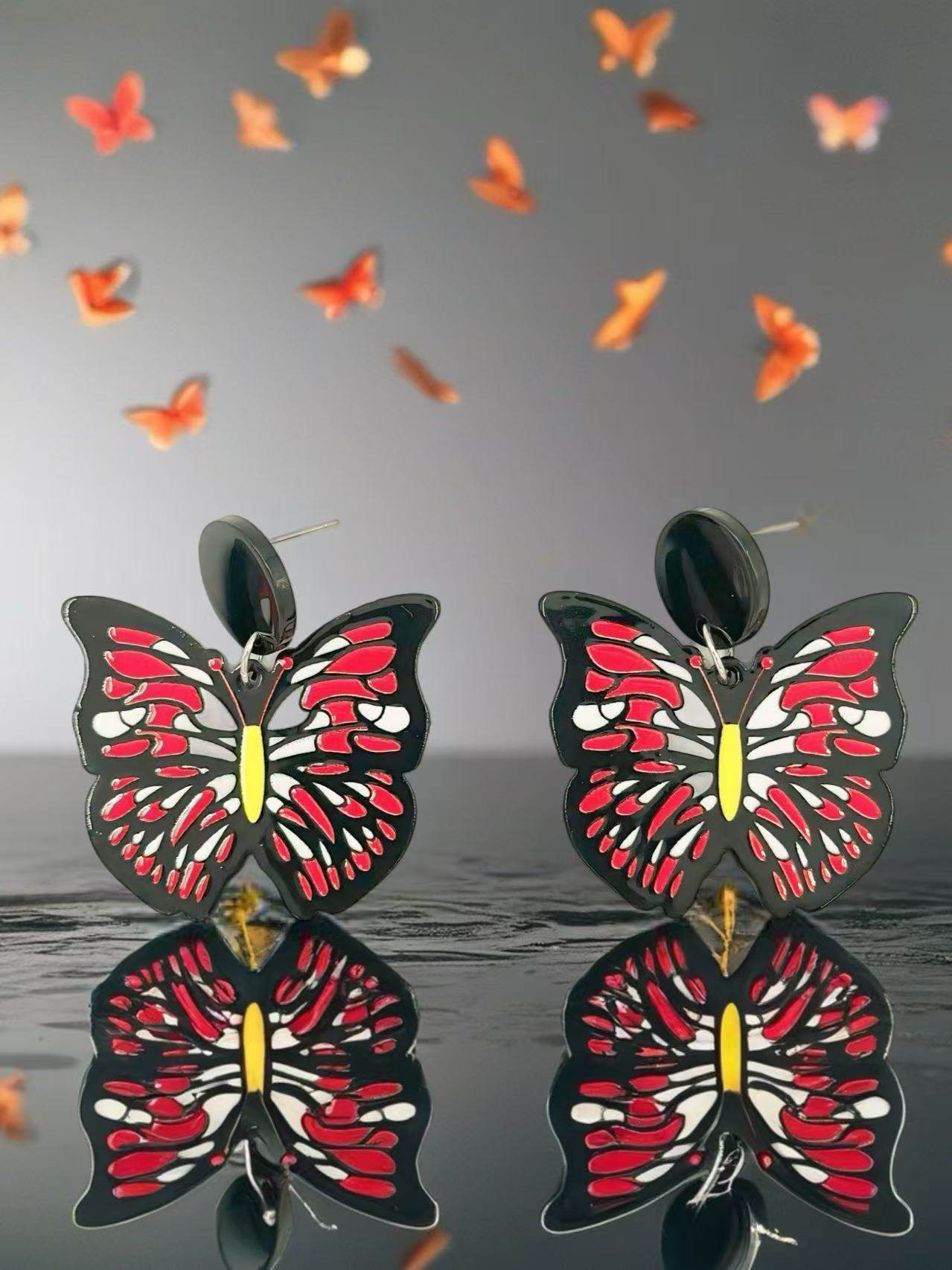 Crimson Monarch Butterfly Statement Earrings - MODA ACCESSORIES