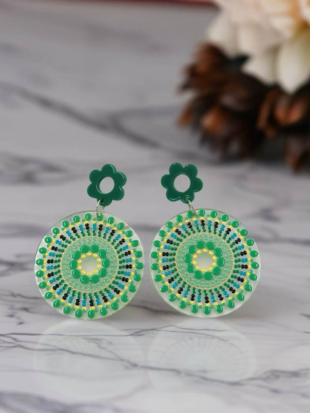 Green Mandala Bloom Earrings - MODA ACCESSORIES