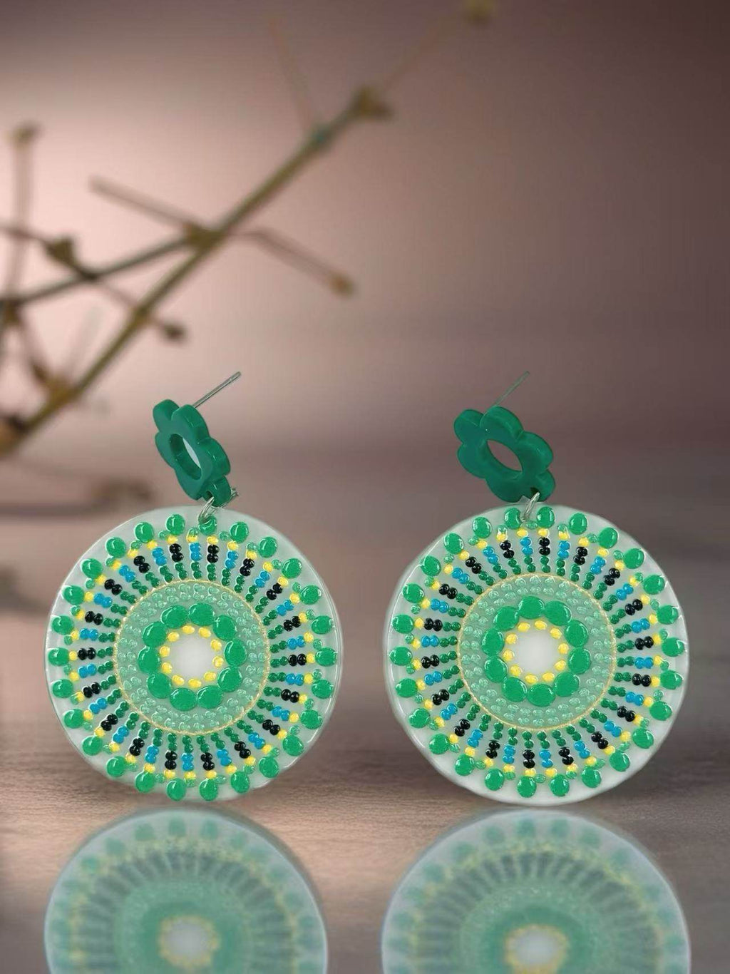 Green Mandala Bloom Earrings - MODA ACCESSORIES