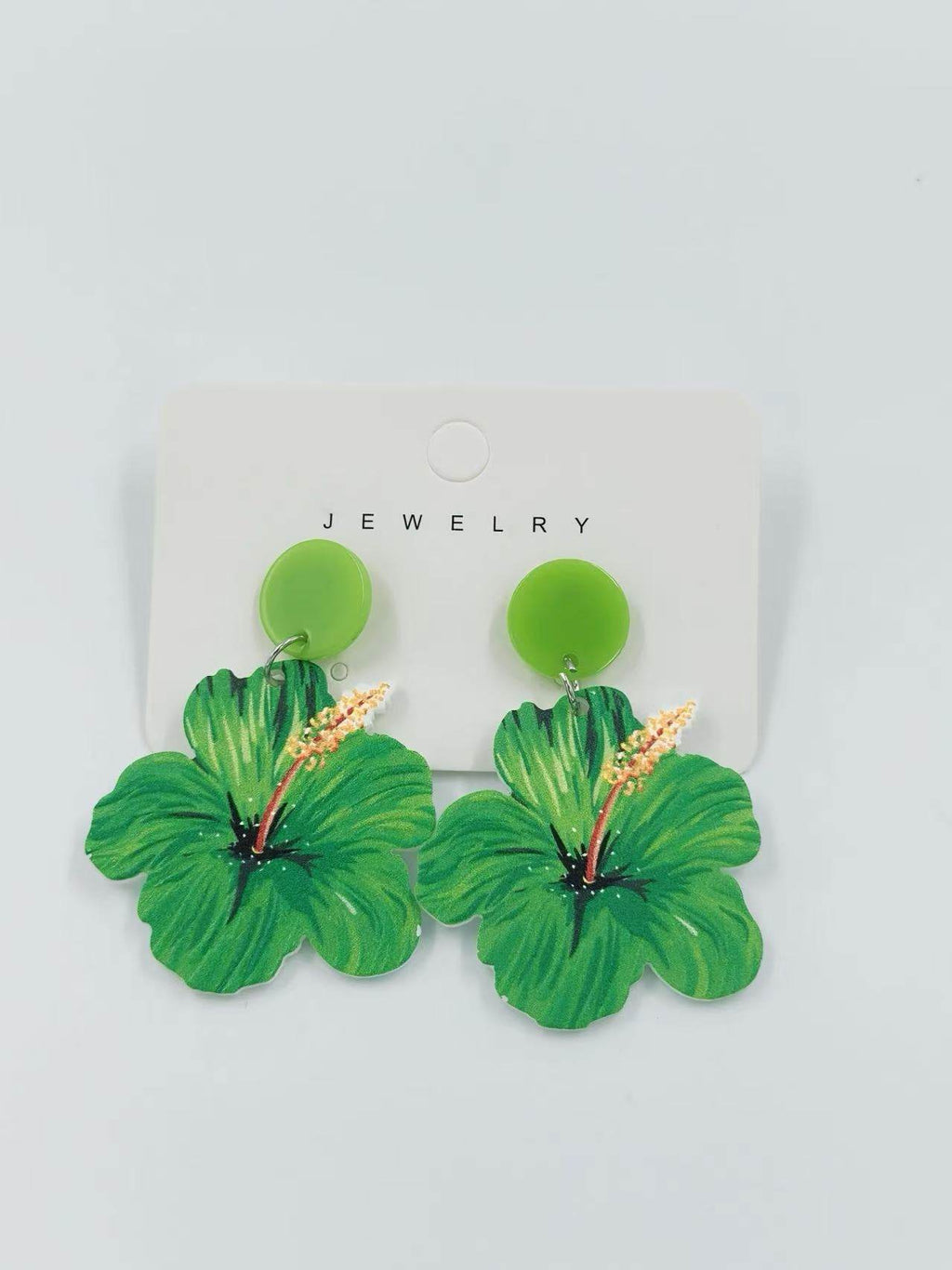 Tropical Green Hibiscus Flower Earrings - MODA ACCESSORIES