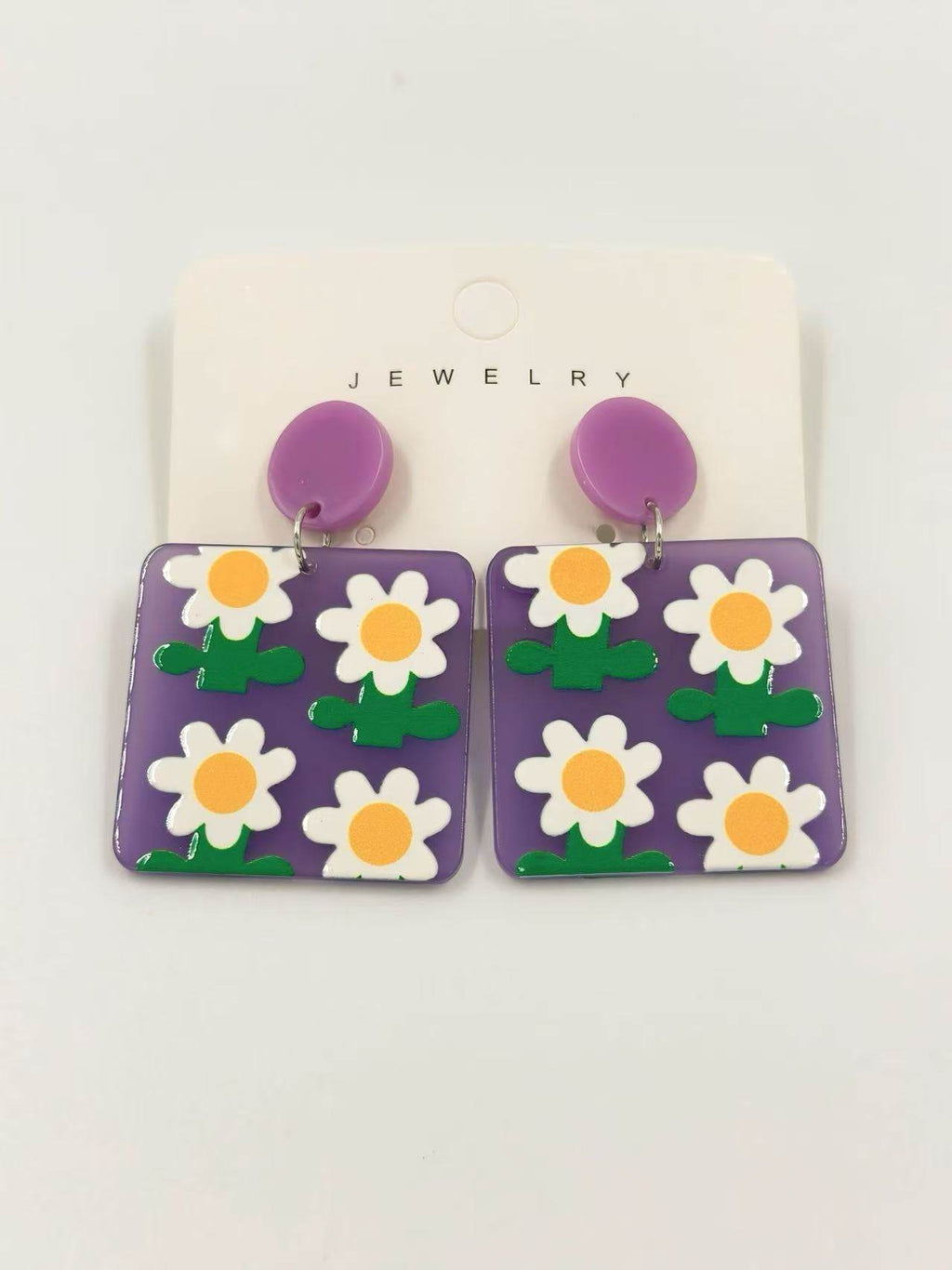 Playful Daisies on Purple Earrings - MODA ACCESSORIES