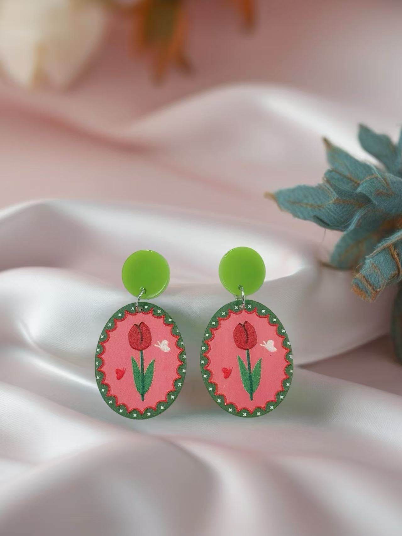 Tulip Love Oval Earrings - MODA ACCESSORIES