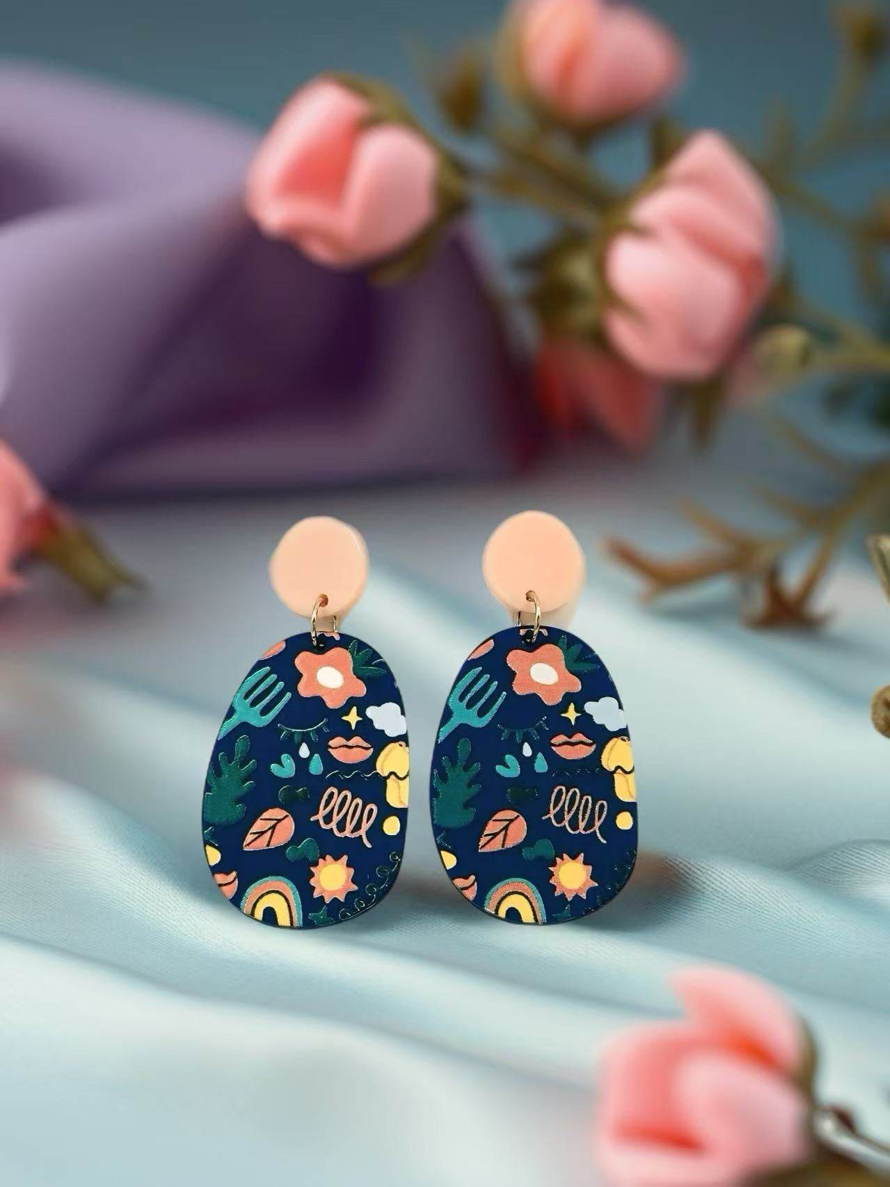 Whimsical Garden Oval Earrings - MODA ACCESSORIES