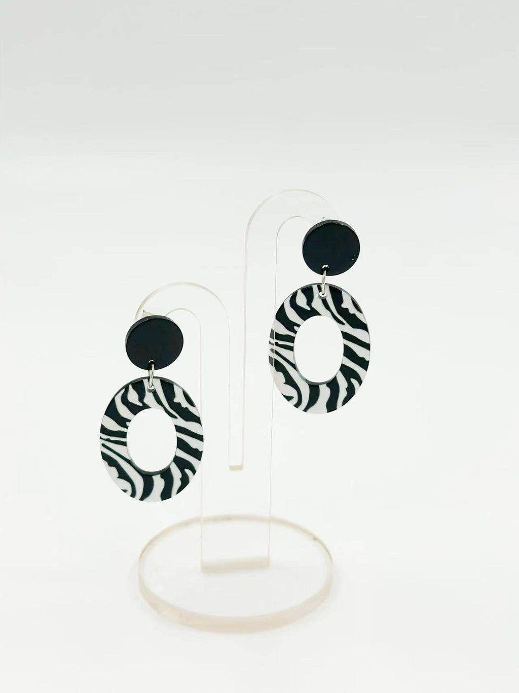 Zebra Oval Stud Statement Earrings - MODA ACCESSORIES