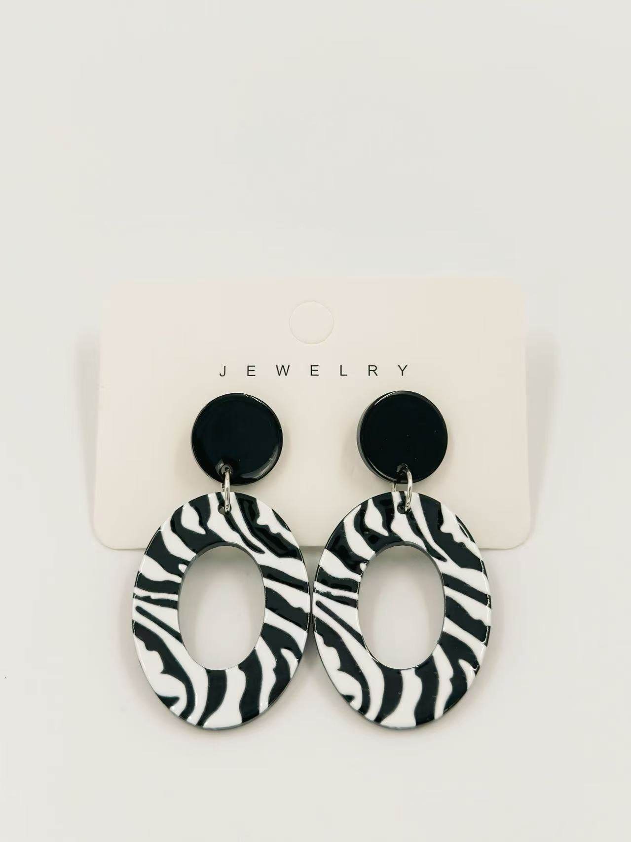 Zebra Oval Stud Statement Earrings - MODA ACCESSORIES