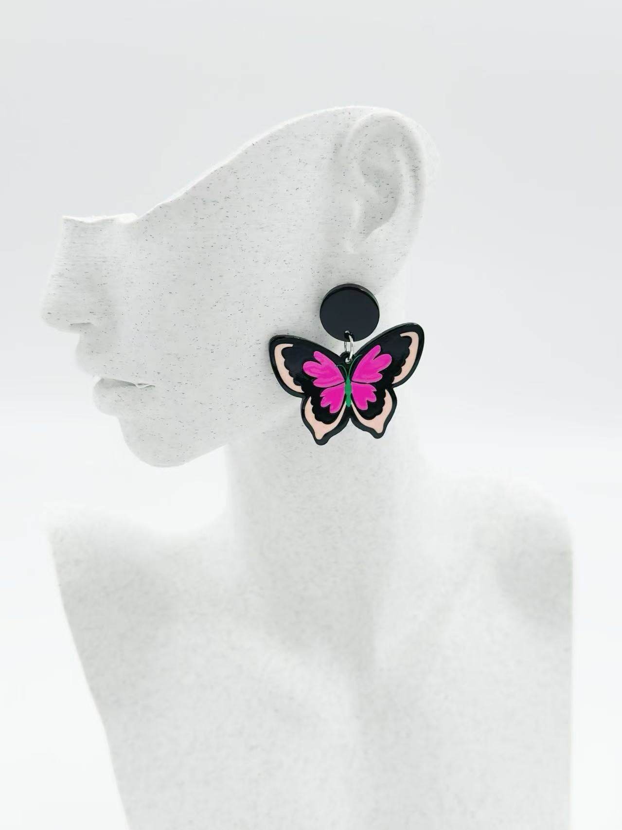 Neon Pink Butterfly Stud Earrings - MODA ACCESSORIES