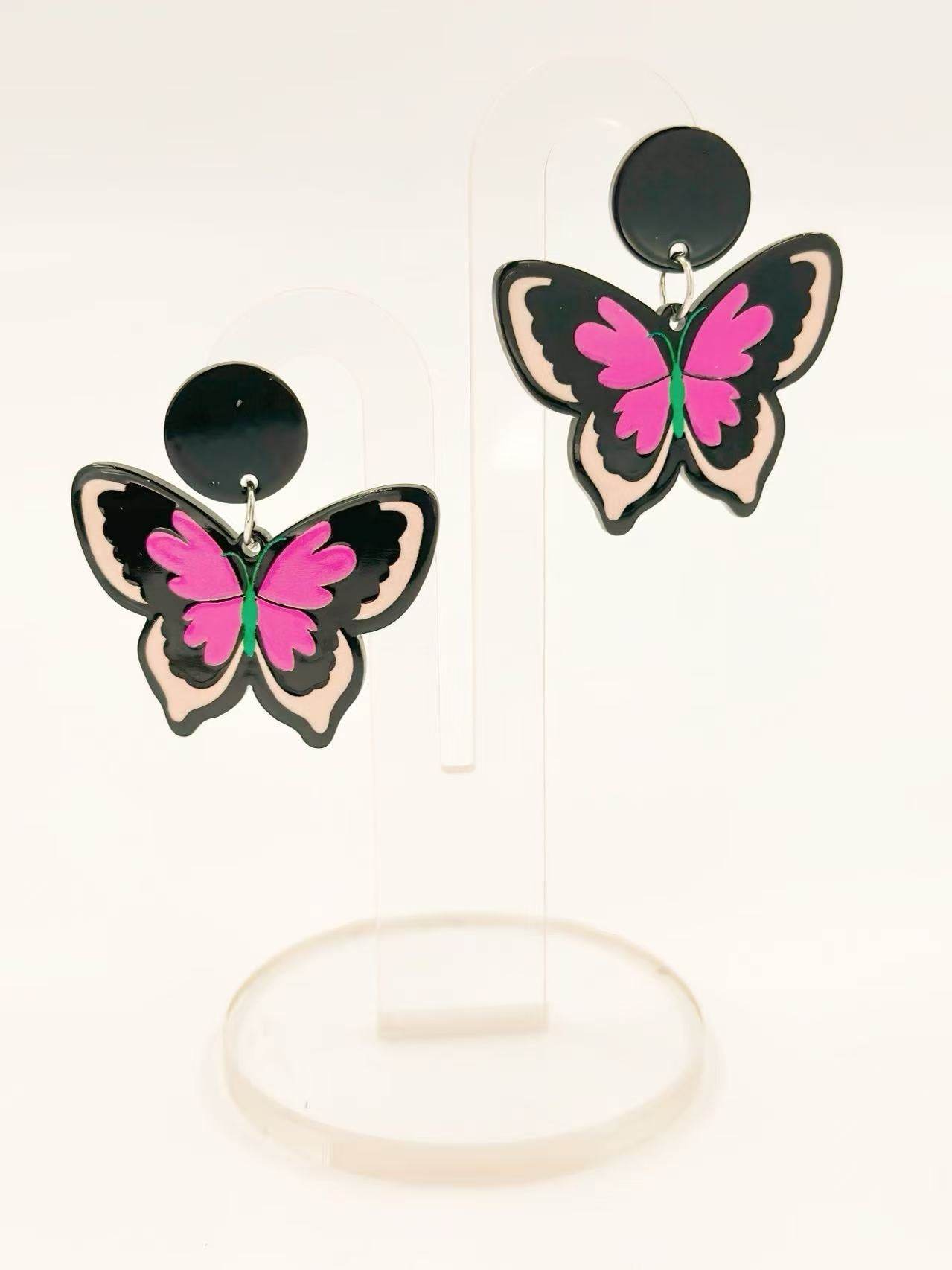 Neon Pink Butterfly Stud Earrings - MODA ACCESSORIES
