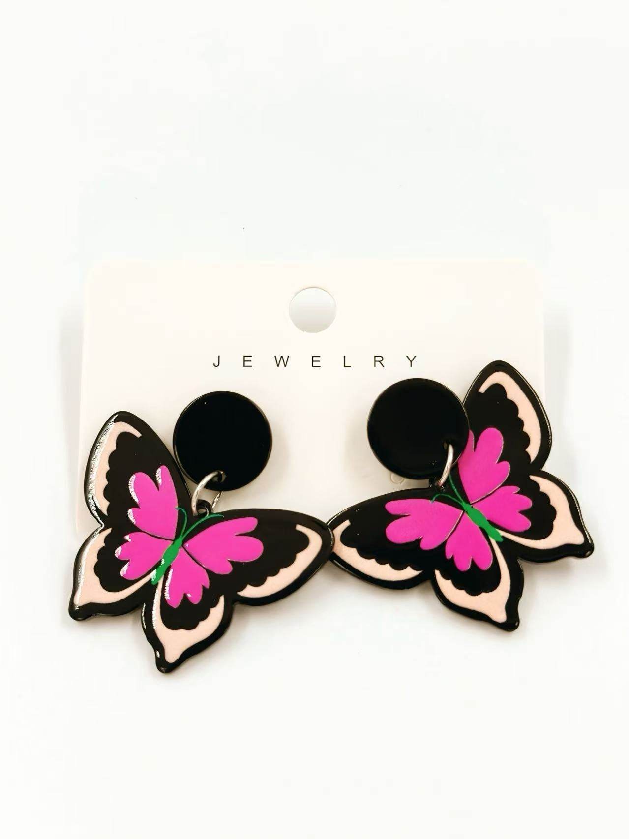 Neon Pink Butterfly Stud Earrings - MODA ACCESSORIES