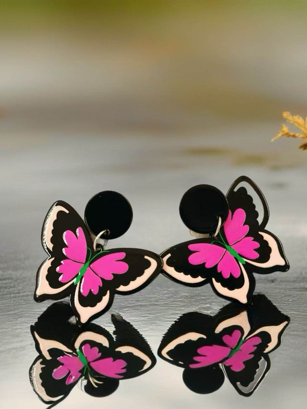 Neon Pink Butterfly Stud Earrings - MODA ACCESSORIES