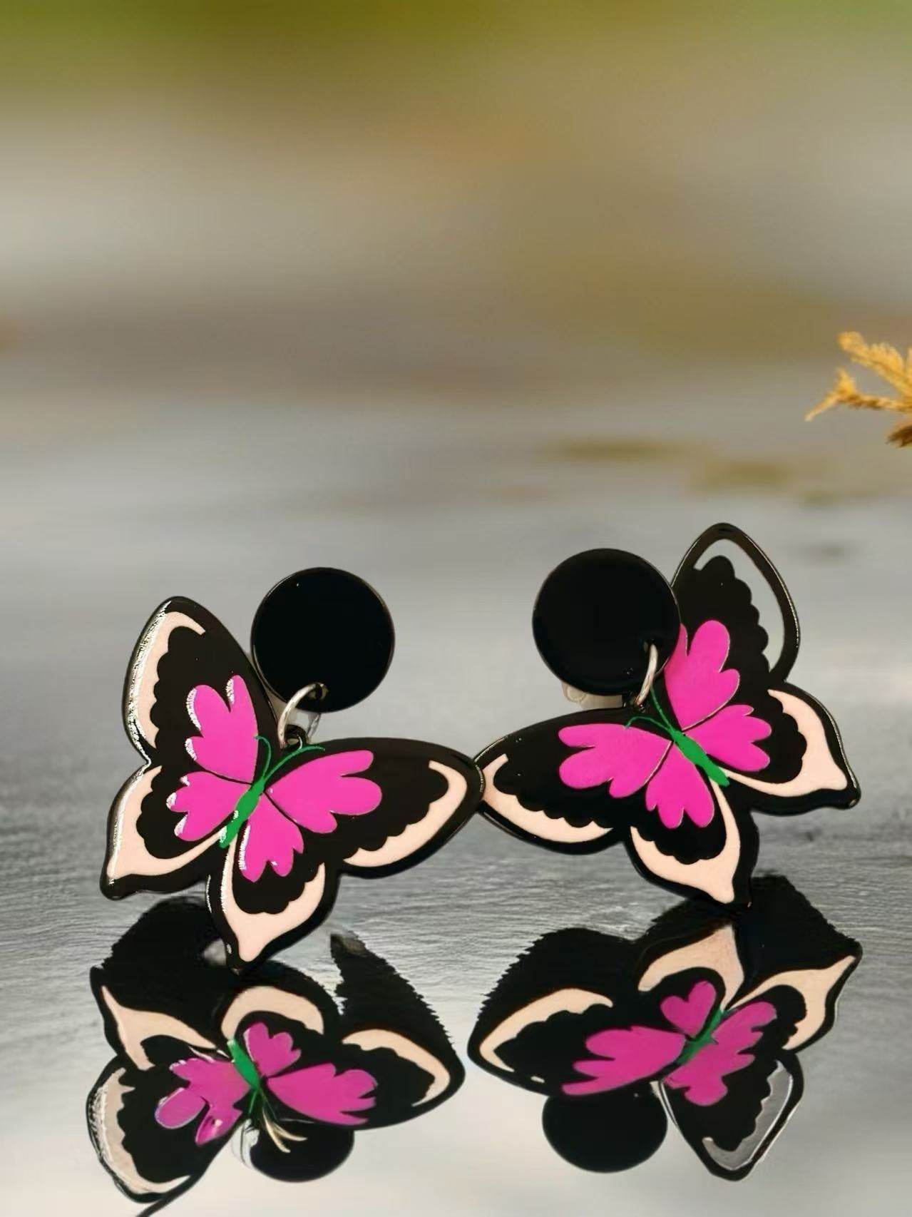 Neon Pink Butterfly Stud Earrings - MODA ACCESSORIES