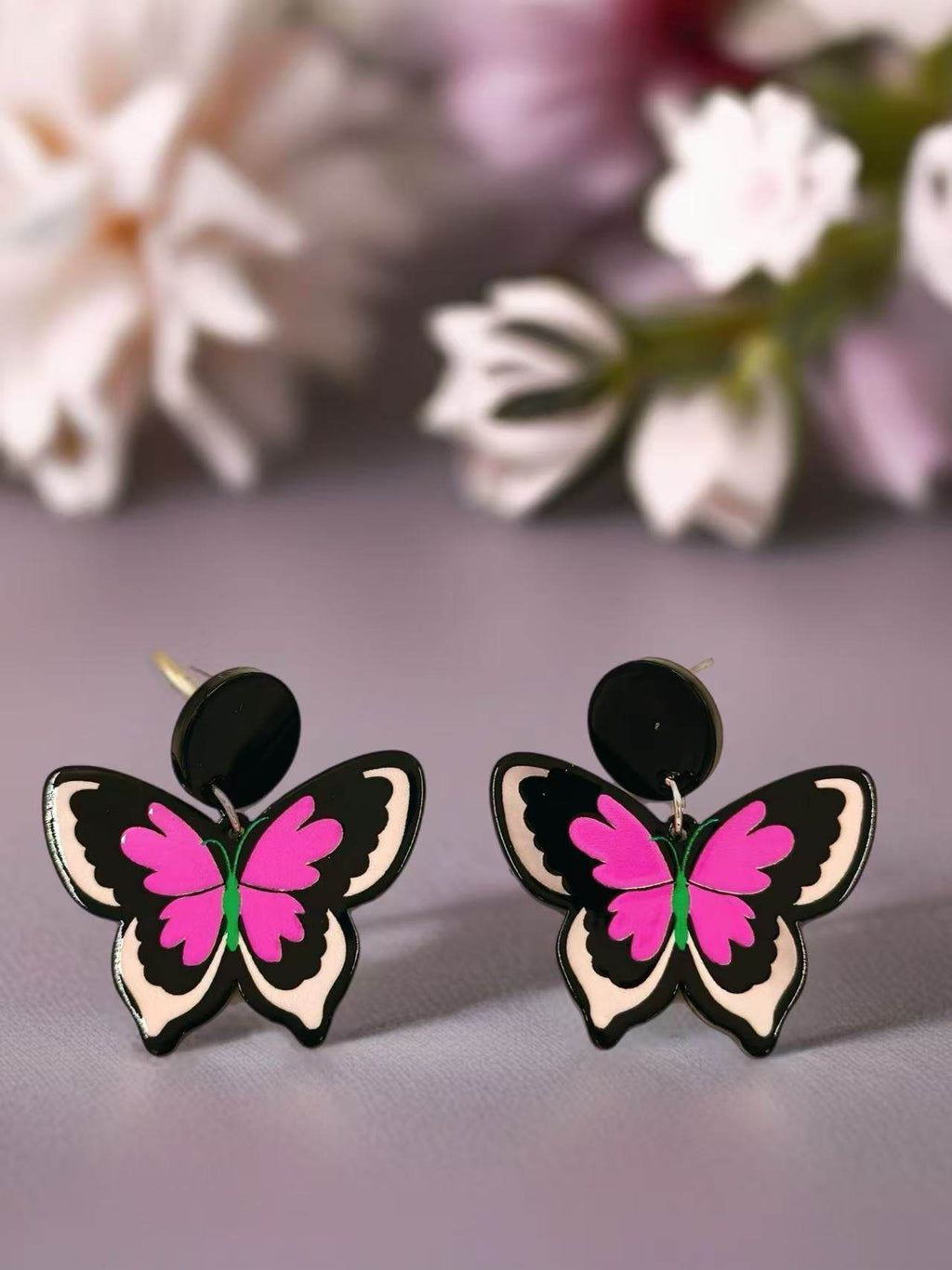 Neon Pink Butterfly Stud Earrings - MODA ACCESSORIES