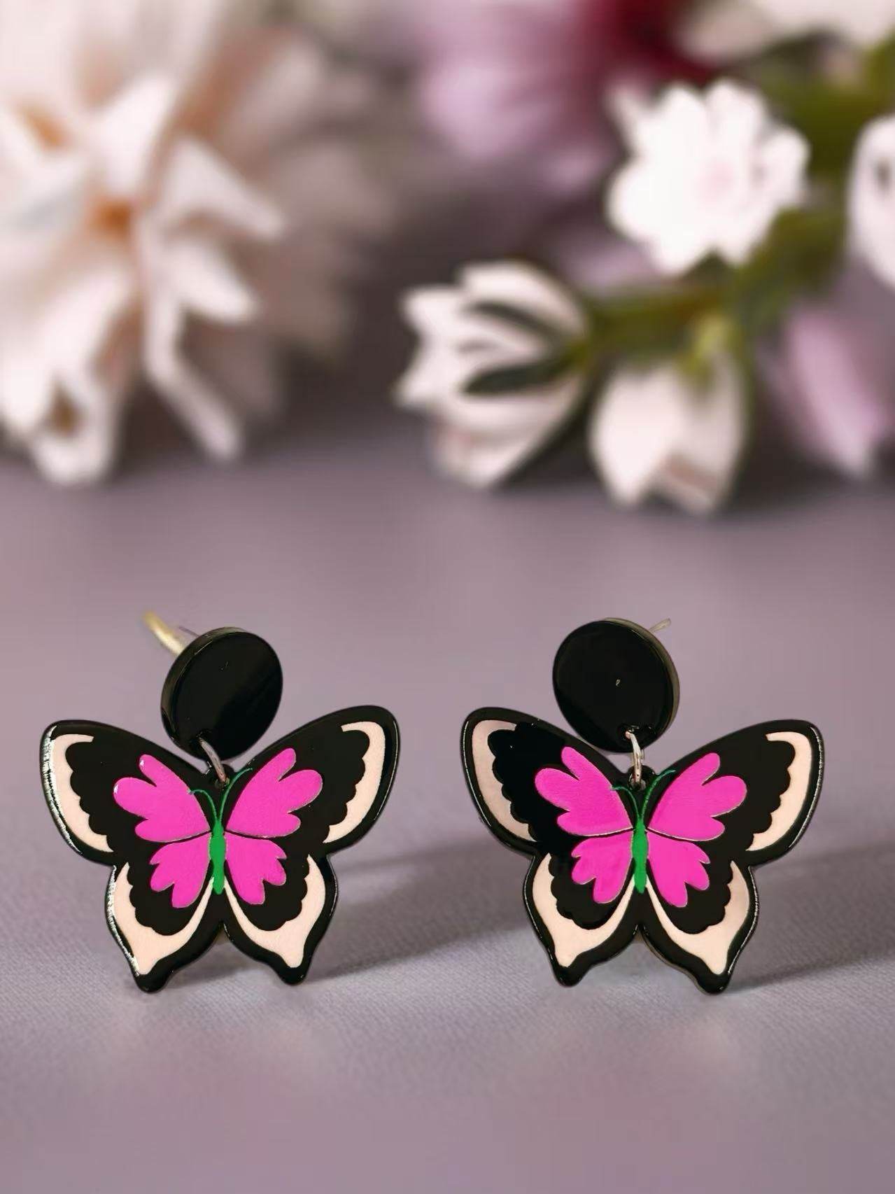 Neon Pink Butterfly Stud Earrings - MODA ACCESSORIES