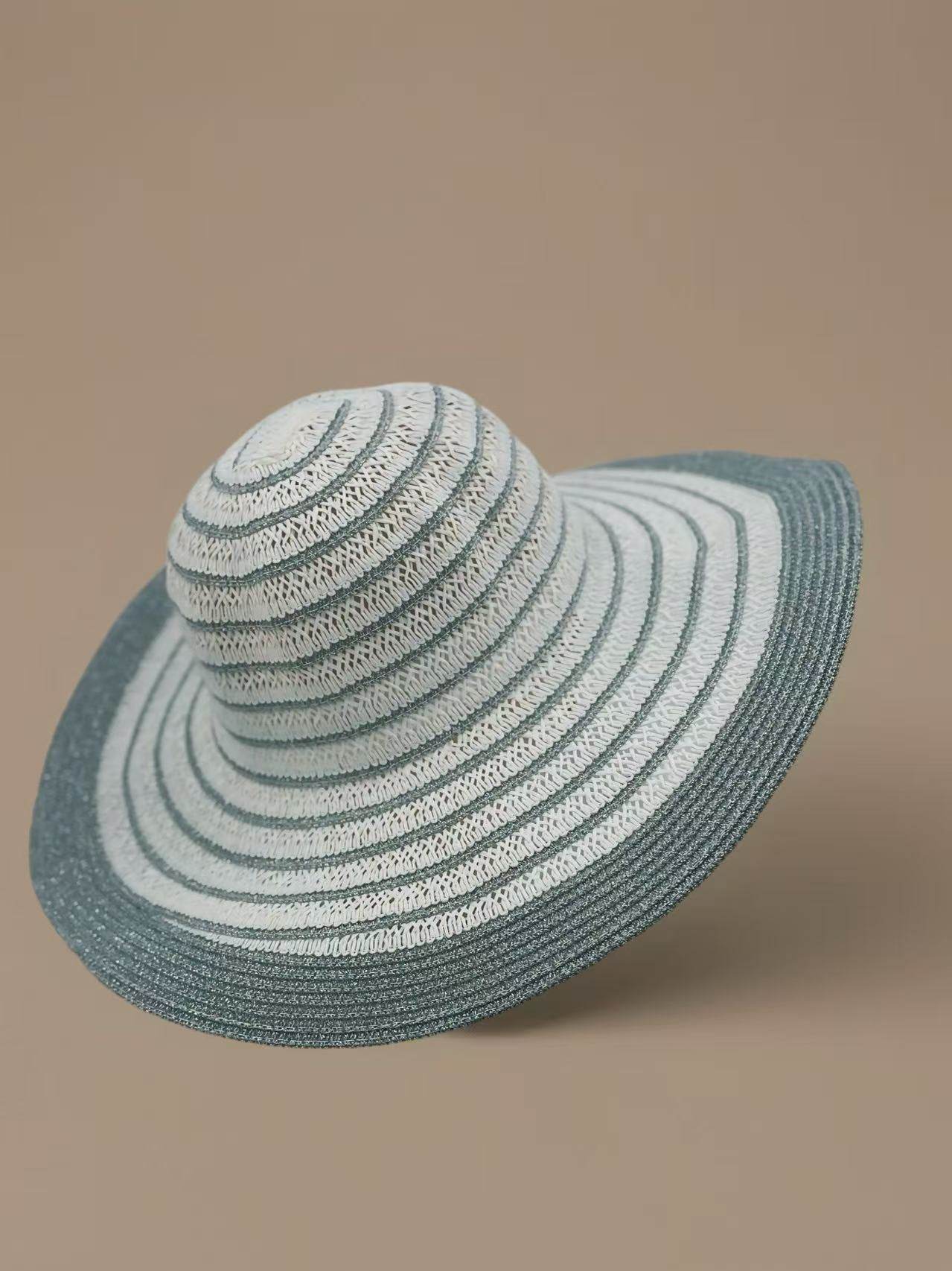 Striped Wide-Brim Woven Sun Hat - MODA ACCESSORIES