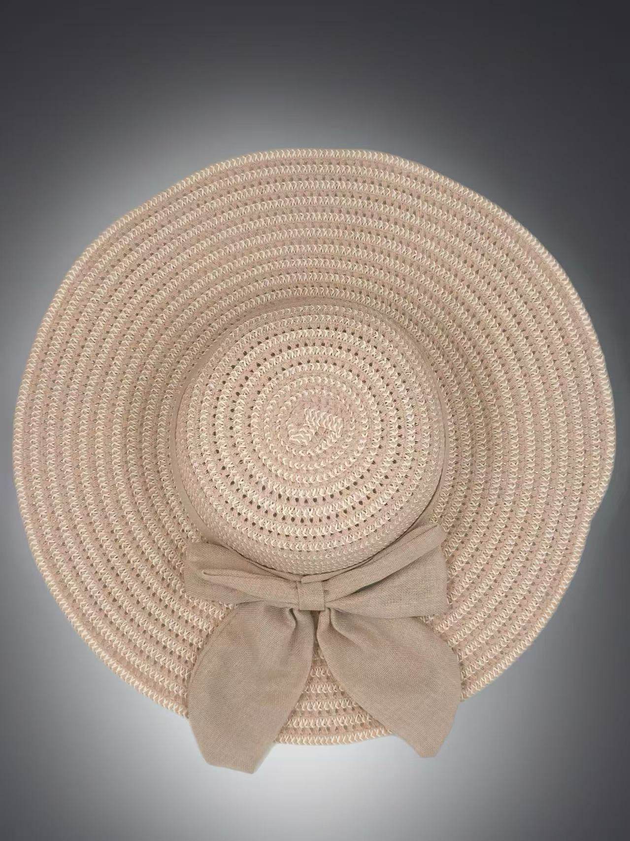 Blush Pink Woven Sun Hat with Fabric Bow - MODA ACCESSORIES