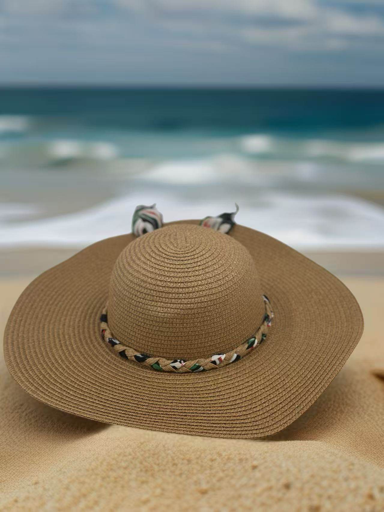 Tropical Bloom Wide-Brim Straw Hat with Floral Scarf Accent - MODA ACCESSORIES