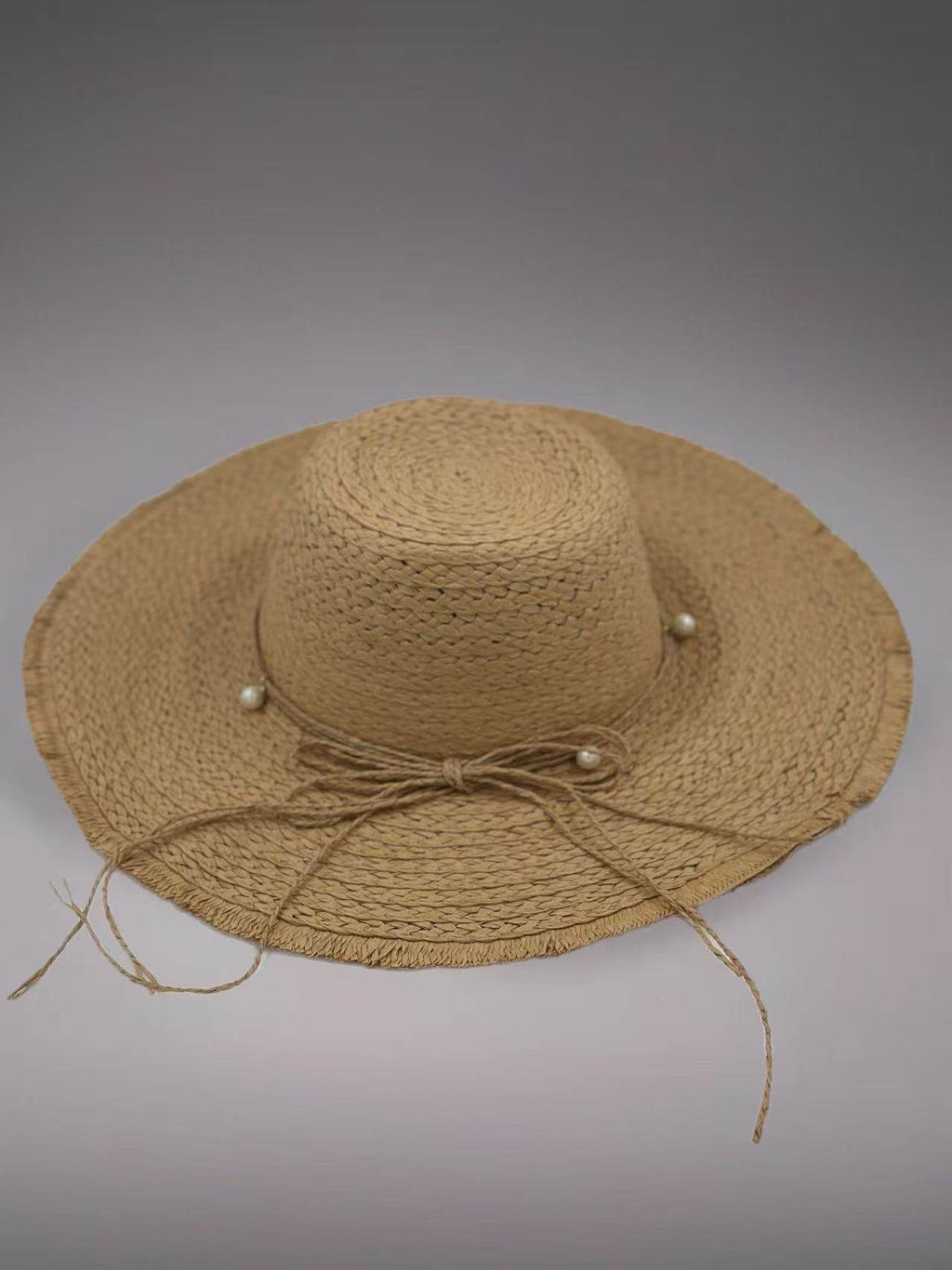 Rustic Straw Sun Hat with Pearl Accents - MODA ACCESSORIES
