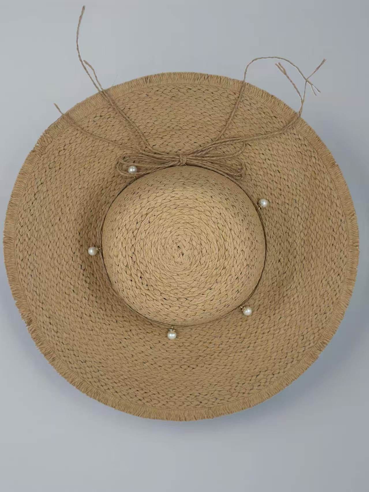 Rustic Straw Sun Hat with Pearl Accents - MODA ACCESSORIES