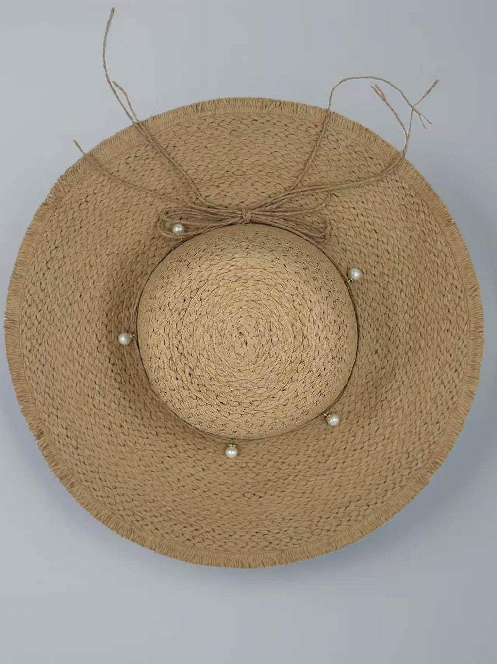 Rustic Straw Sun Hat with Pearl Accents - MODA ACCESSORIES