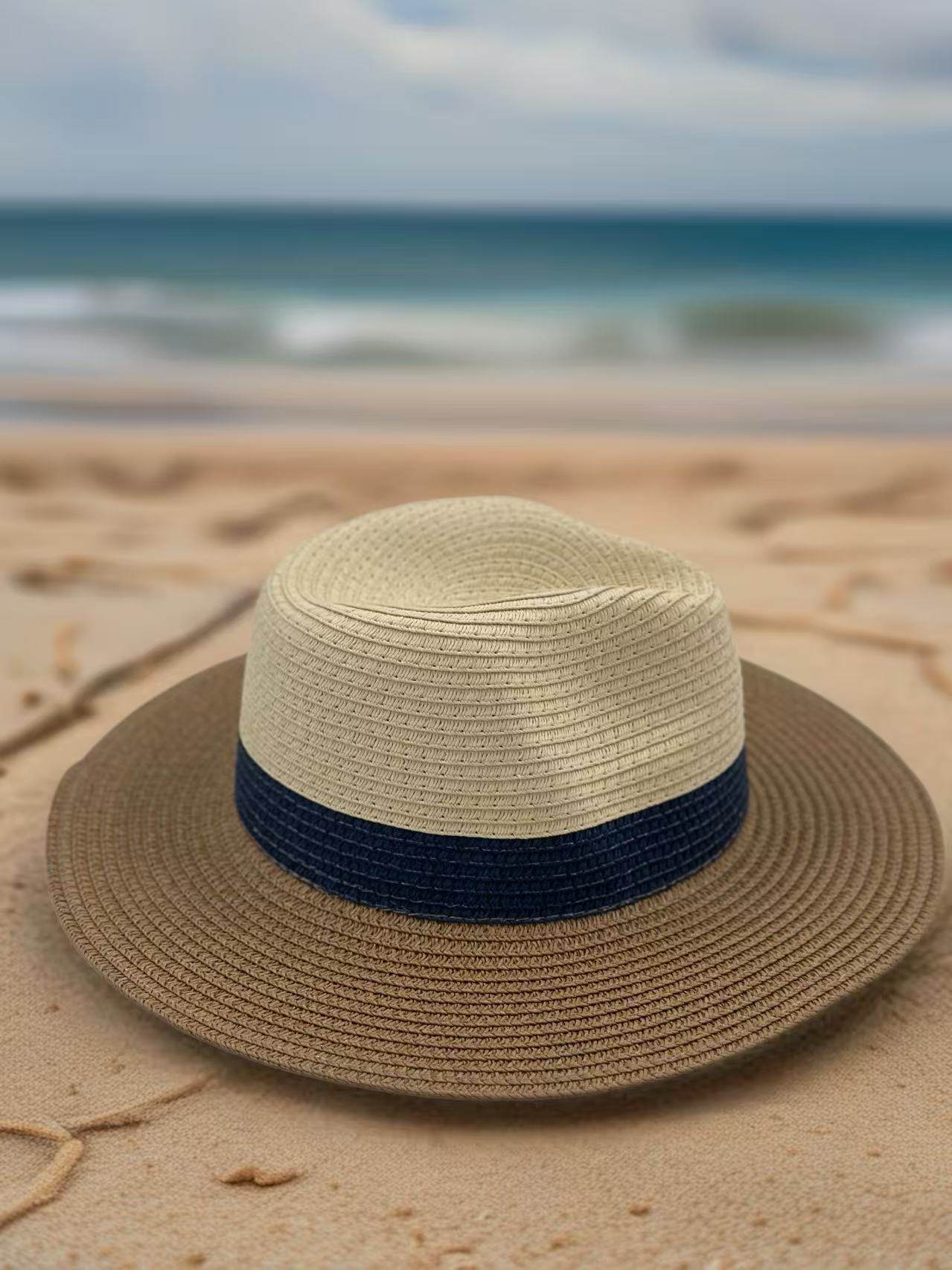 Classic Trilby-Style Two-Tone Straw Hat - MODA ACCESSORIES